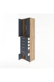 Hyperion Dolap 3 Raflı 5 Çekmeceli 4 Kapaklı 60x44x243 Çam-Antrasit