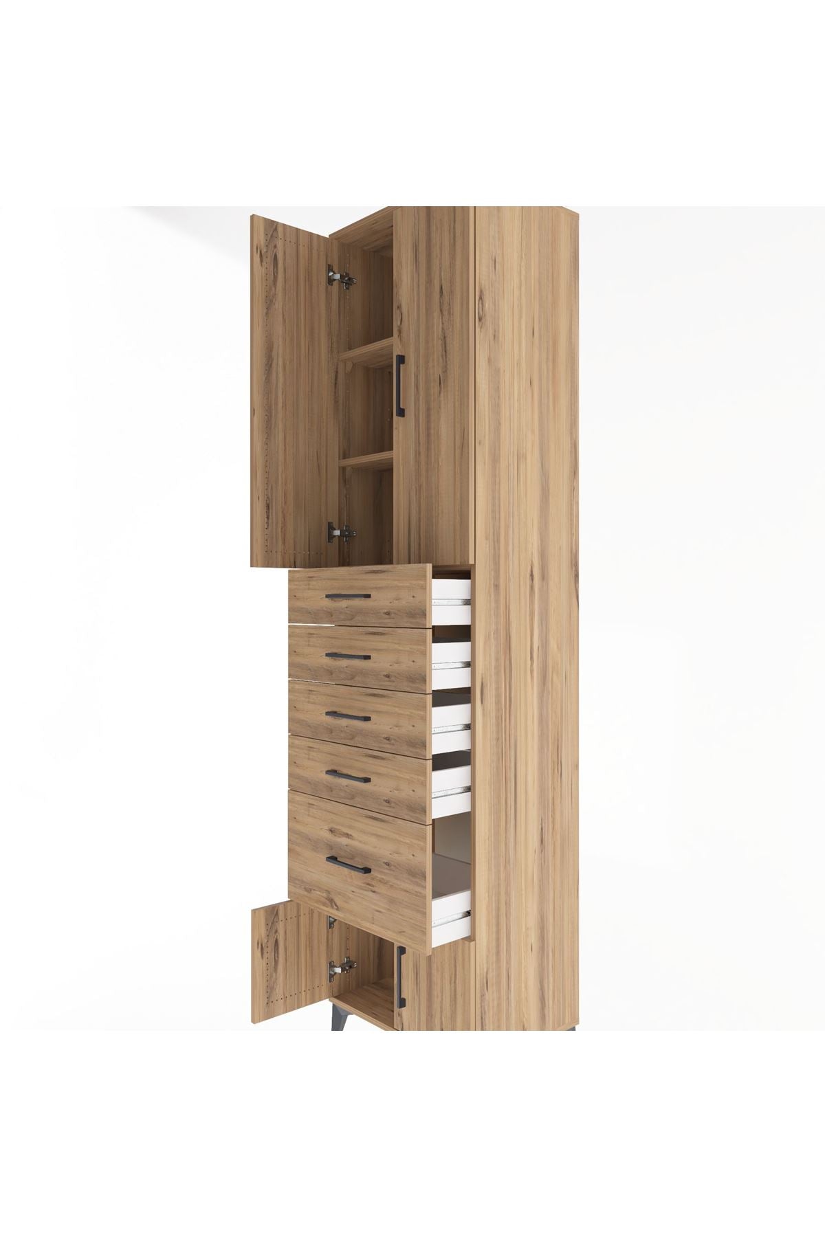 Hyperion Dolap 3 Raflı 5 Çekmeceli 4 Kapaklı 60x44x243 Çam-Çam