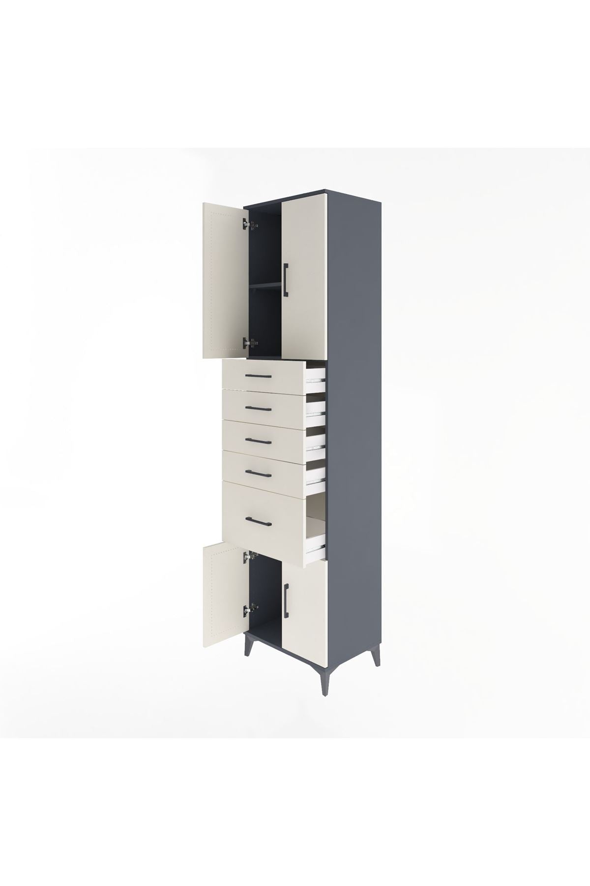 Hyperion Dolap 2 Raflı 5 Çekmeceli 4 Kapaklı 60x44x243 Antrasit-Aytaşı