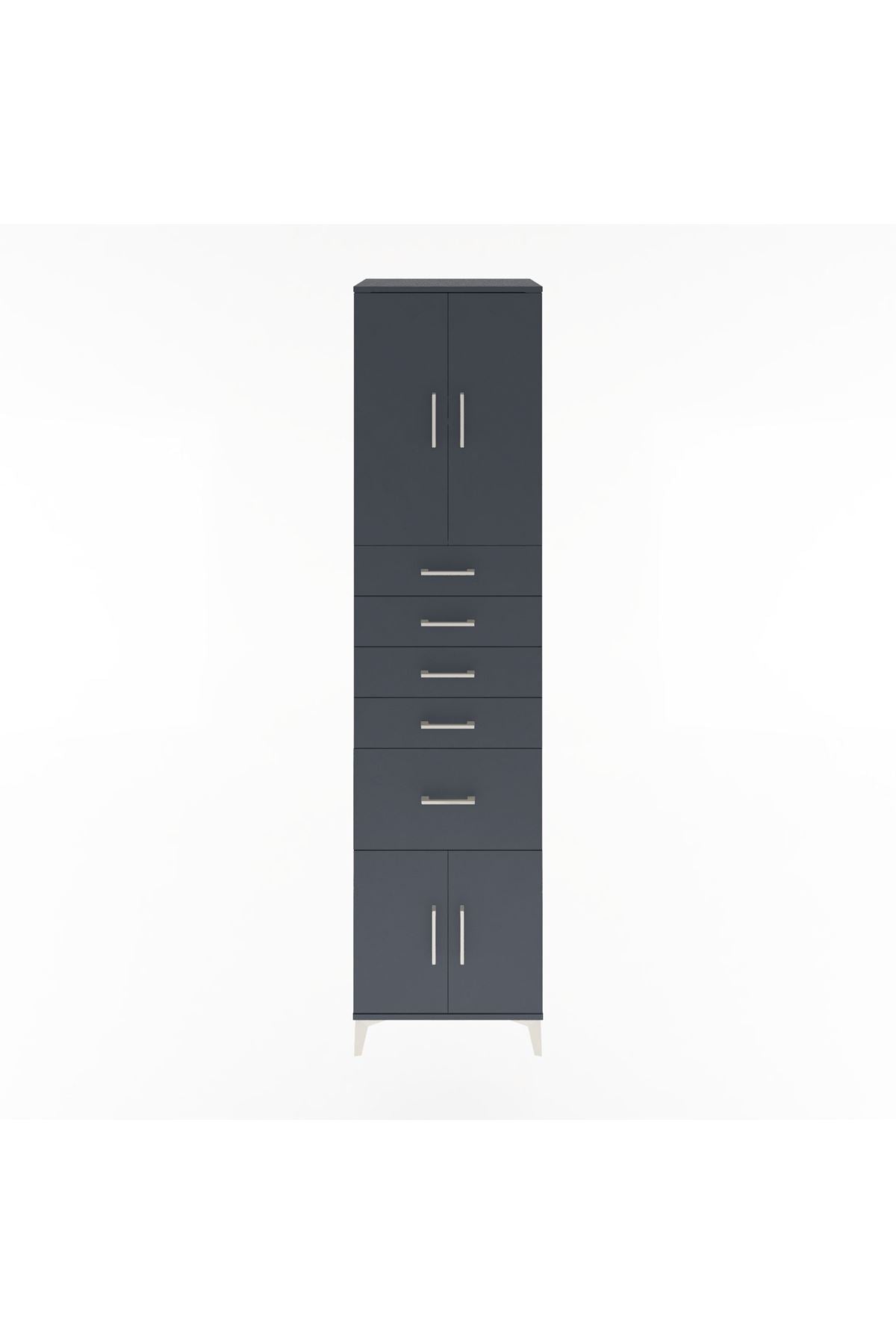Hyperion Dolap 2 Raflı 5 Çekmeceli 4 Kapaklı 60x44x243 Antrasit-Antrasit