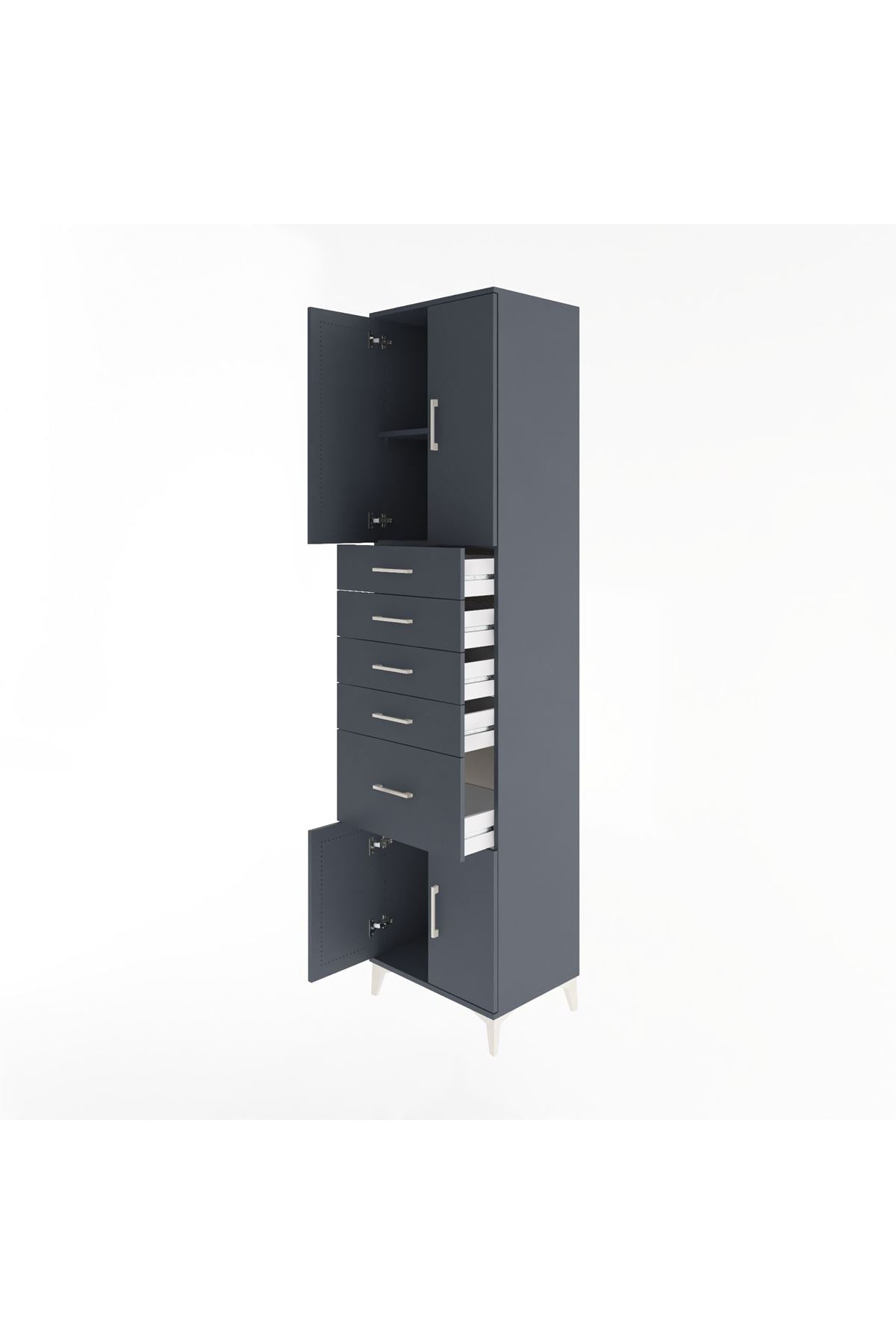 Hyperion Dolap 2 Raflı 5 Çekmeceli 4 Kapaklı 60x44x243 Antrasit-Antrasit