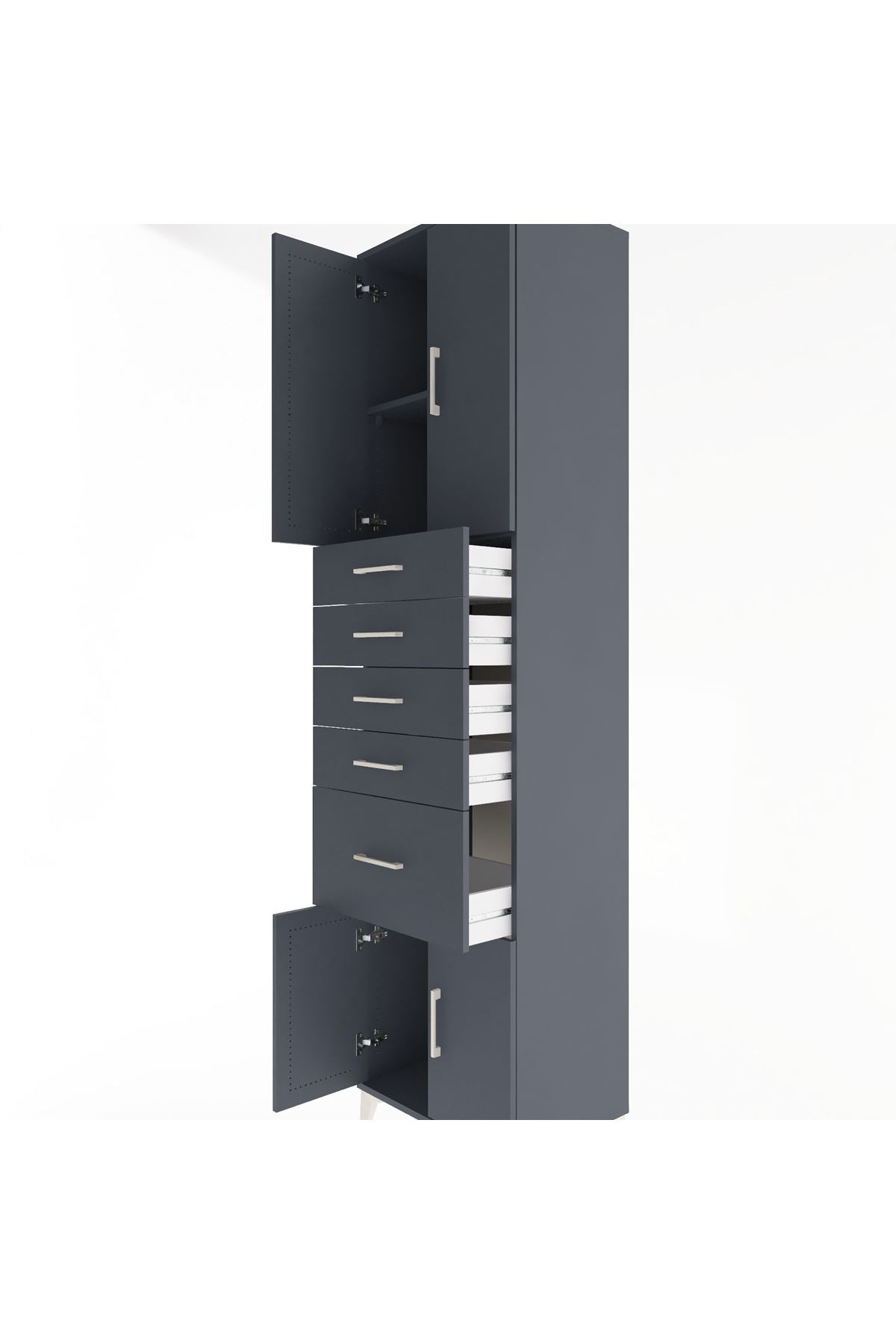 Hyperion Dolap 2 Raflı 5 Çekmeceli 4 Kapaklı 60x44x243 Antrasit-Antrasit