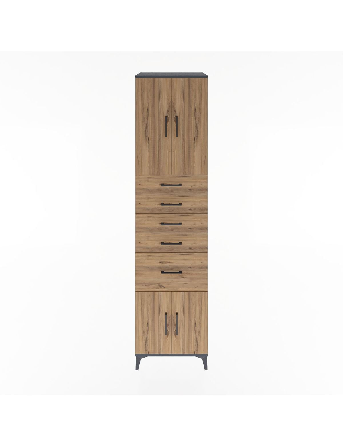 Hyperion Dolap 2 Raflı 5 Çekmeceli 4 Kapaklı 60x44x243 Antrasit-Çam