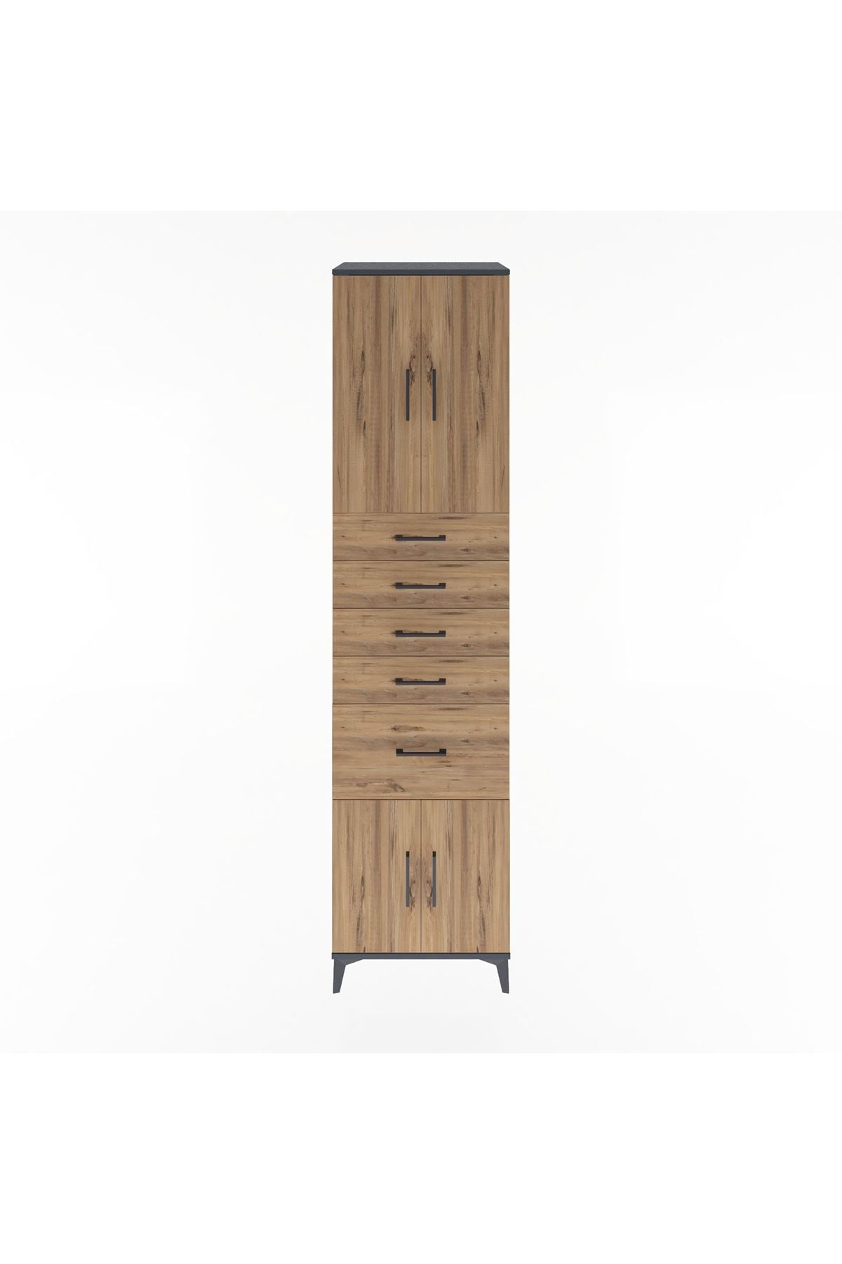 Hyperion Dolap 2 Raflı 5 Çekmeceli 4 Kapaklı 60x44x243 Antrasit-Çam