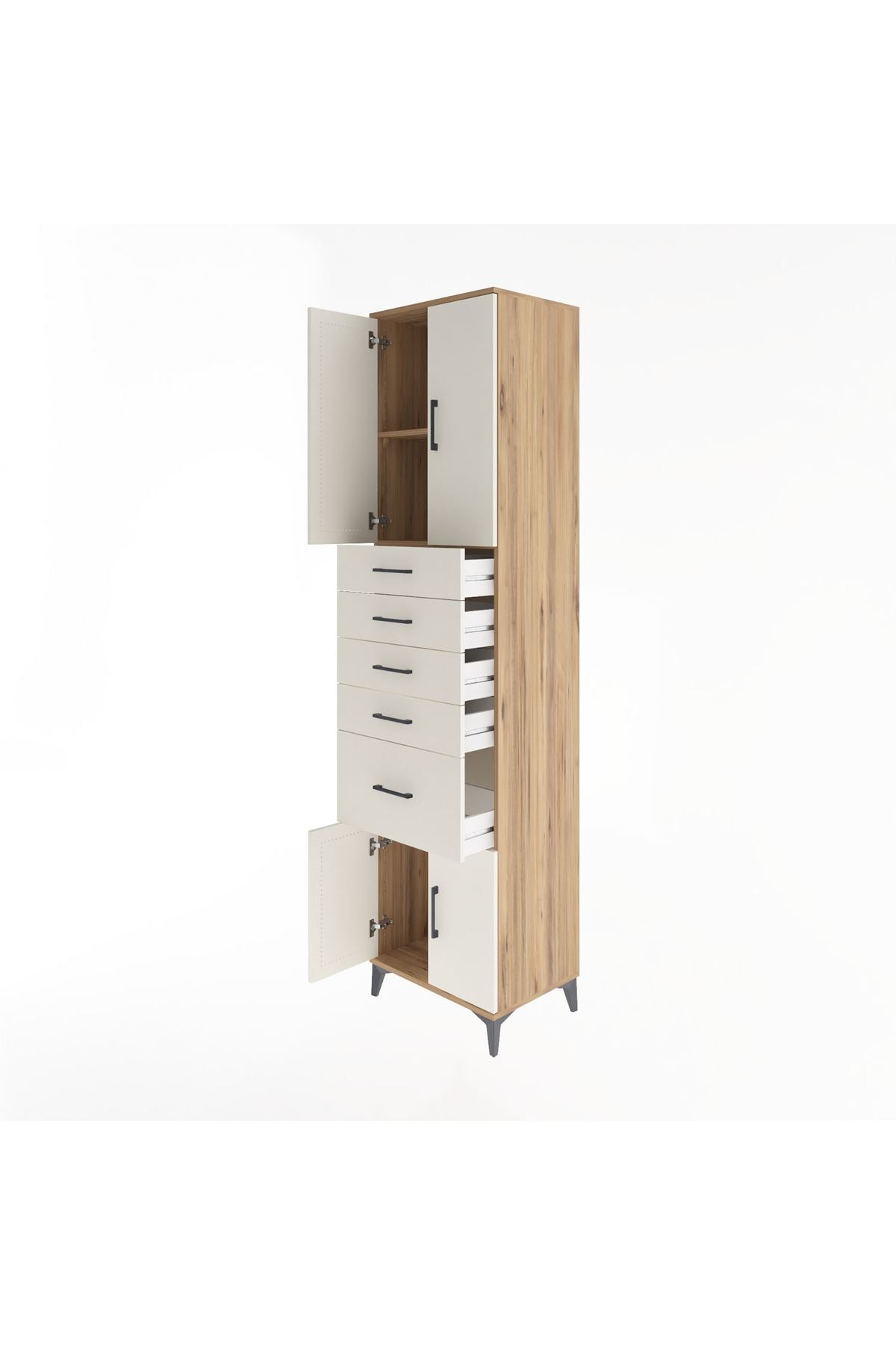 Hyperion Dolap 2 Raflı 5 Çekmeceli 4 Kapaklı 60x44x243 Çam-Aytaşı