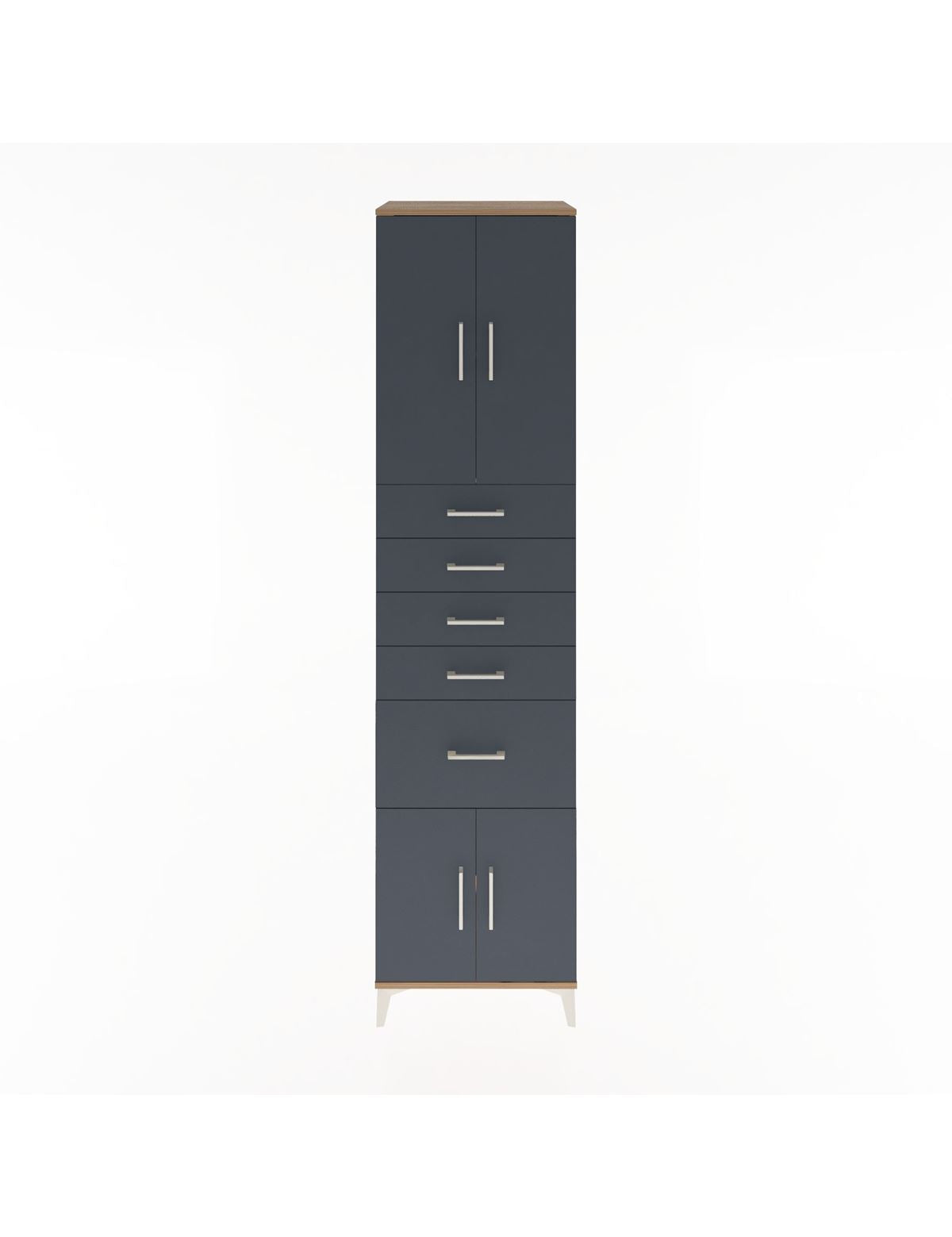 Hyperion Dolap 2 Raflı 5 Çekmeceli 4 Kapaklı 60x44x243 Çam-Antrasit