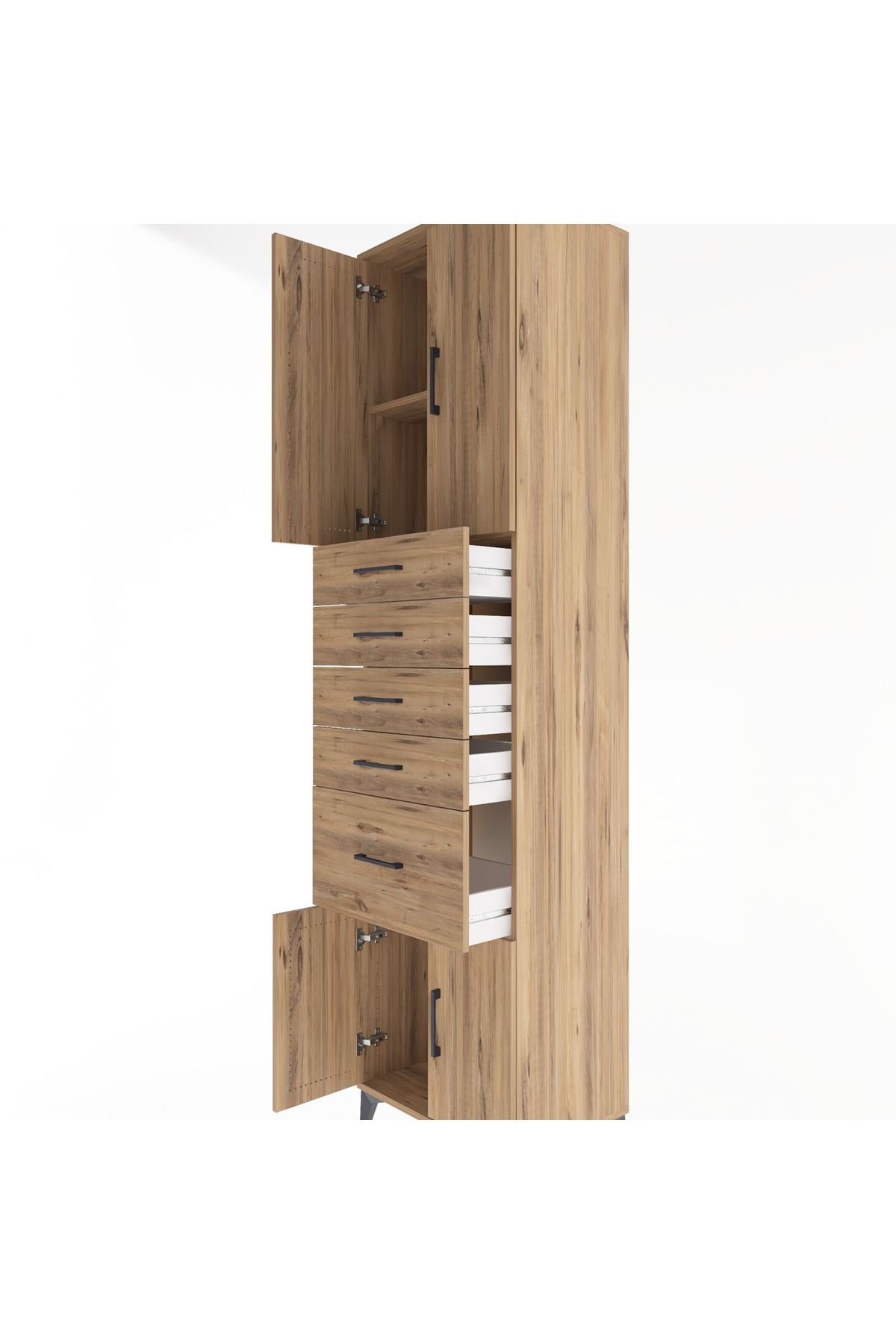 Hyperion Dolap 2 Raflı 5 Çekmeceli 4 Kapaklı 60x44x243 Çam-Çam