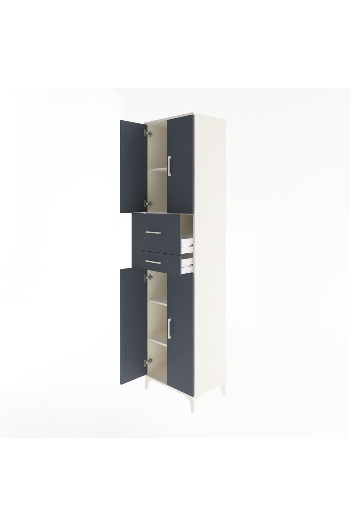 Hyperion Dolap 4 Raflı 2 Çekmeceli 4 Kapaklı 60x44x243 Aytaşı-Antrasit