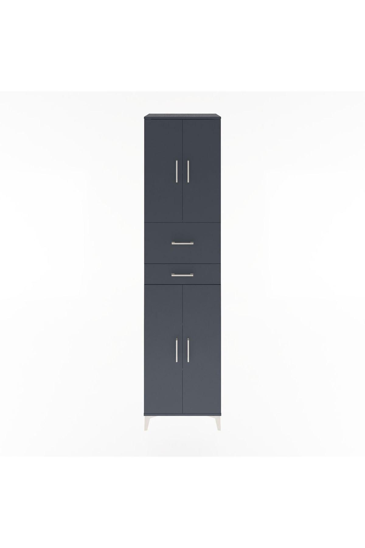 Hyperion Dolap 4 Raflı 2 Çekmeceli 4 Kapaklı 60x44x243 Antrasit-Antrasit