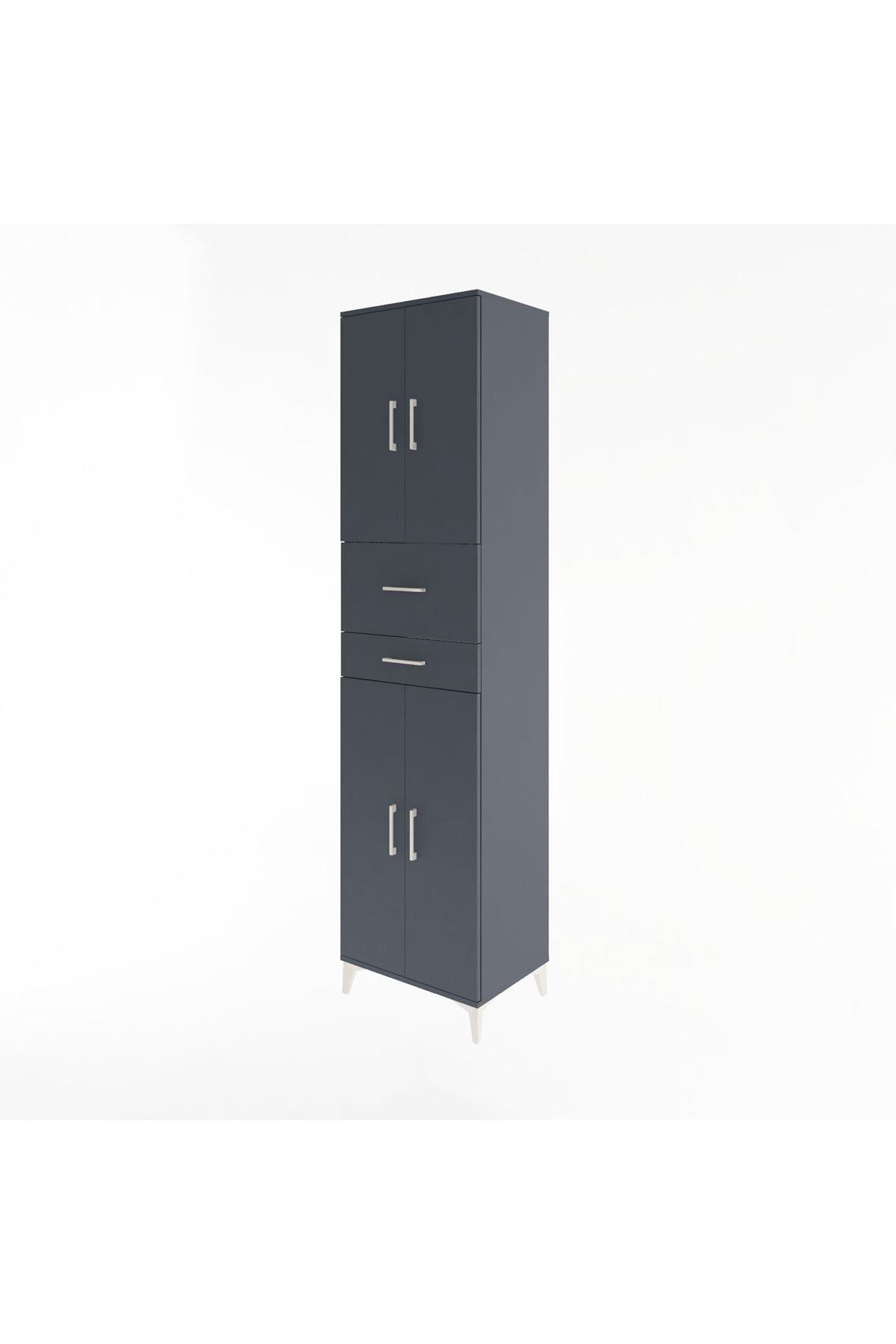 Hyperion Dolap 4 Raflı 2 Çekmeceli 4 Kapaklı 60x44x243 Antrasit-Antrasit