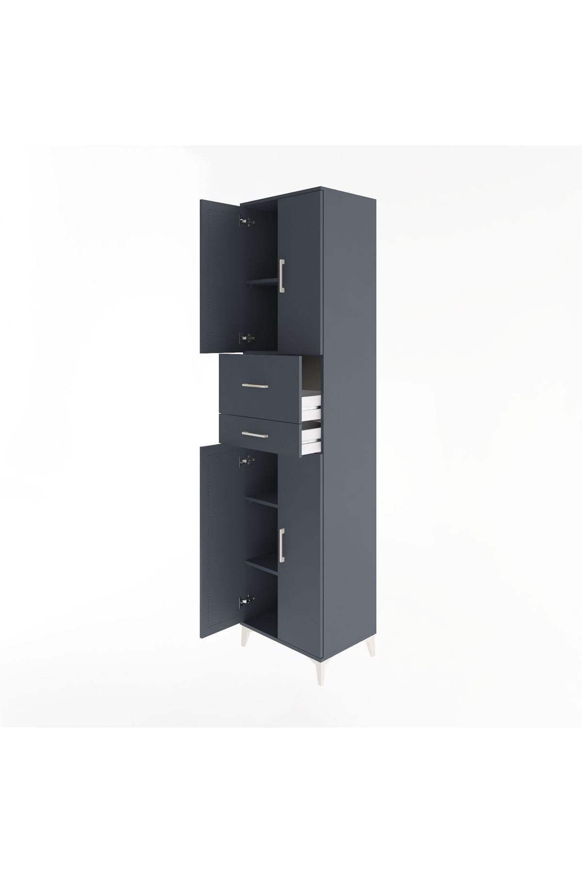 Hyperion Dolap 4 Raflı 2 Çekmeceli 4 Kapaklı 60x44x243 Antrasit-Antrasit