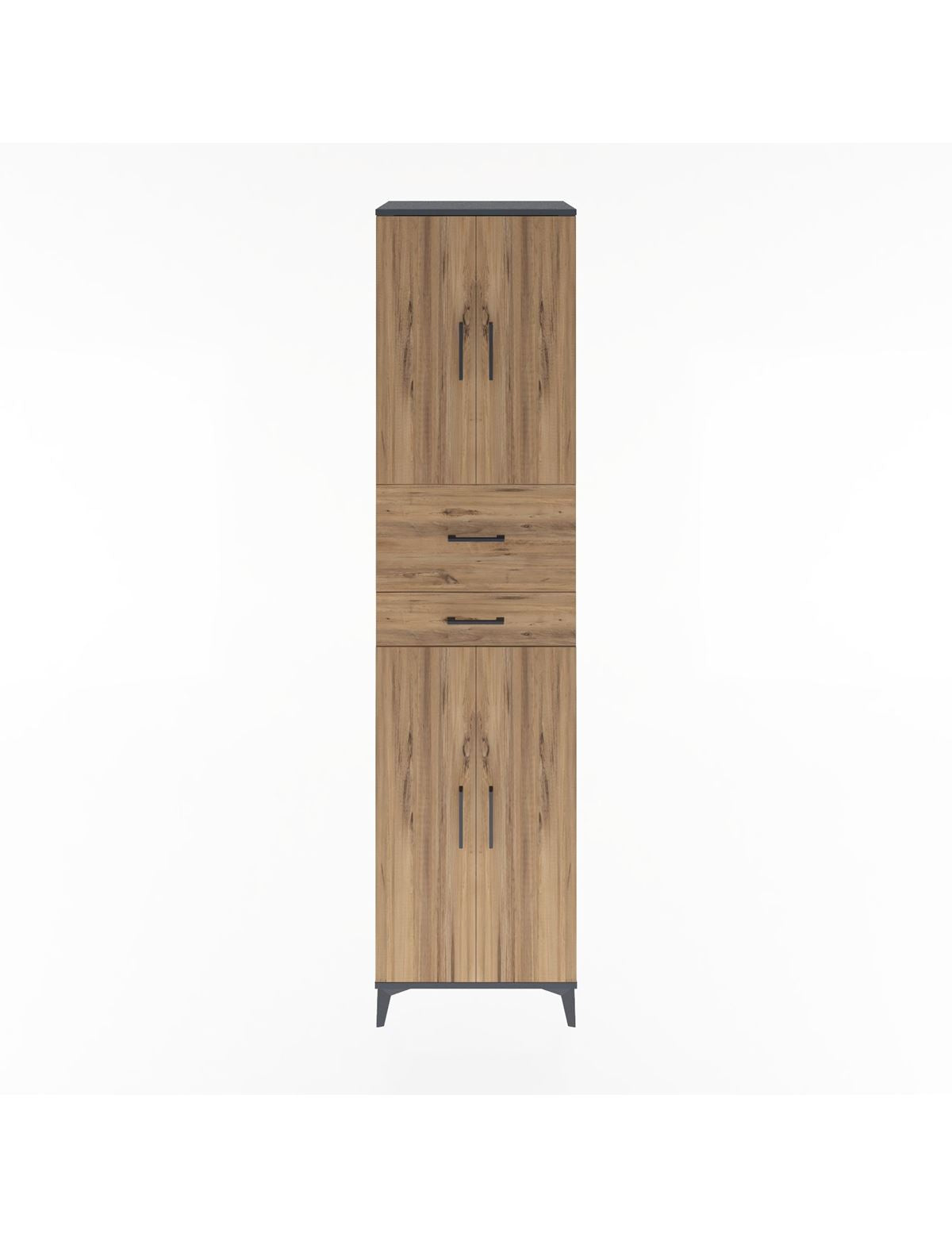 Hyperion Dolap 4 Raflı 2 Çekmeceli 4 Kapaklı 60x44x243 Antrasit-Çam