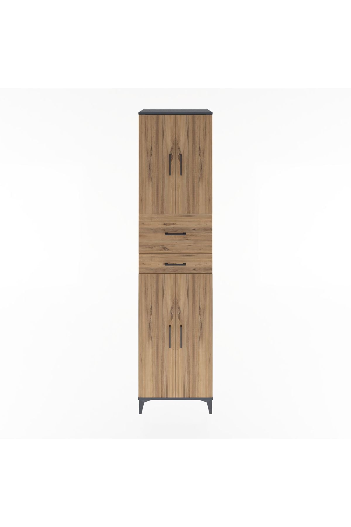 Hyperion Dolap 4 Raflı 2 Çekmeceli 4 Kapaklı 60x44x243 Antrasit-Çam