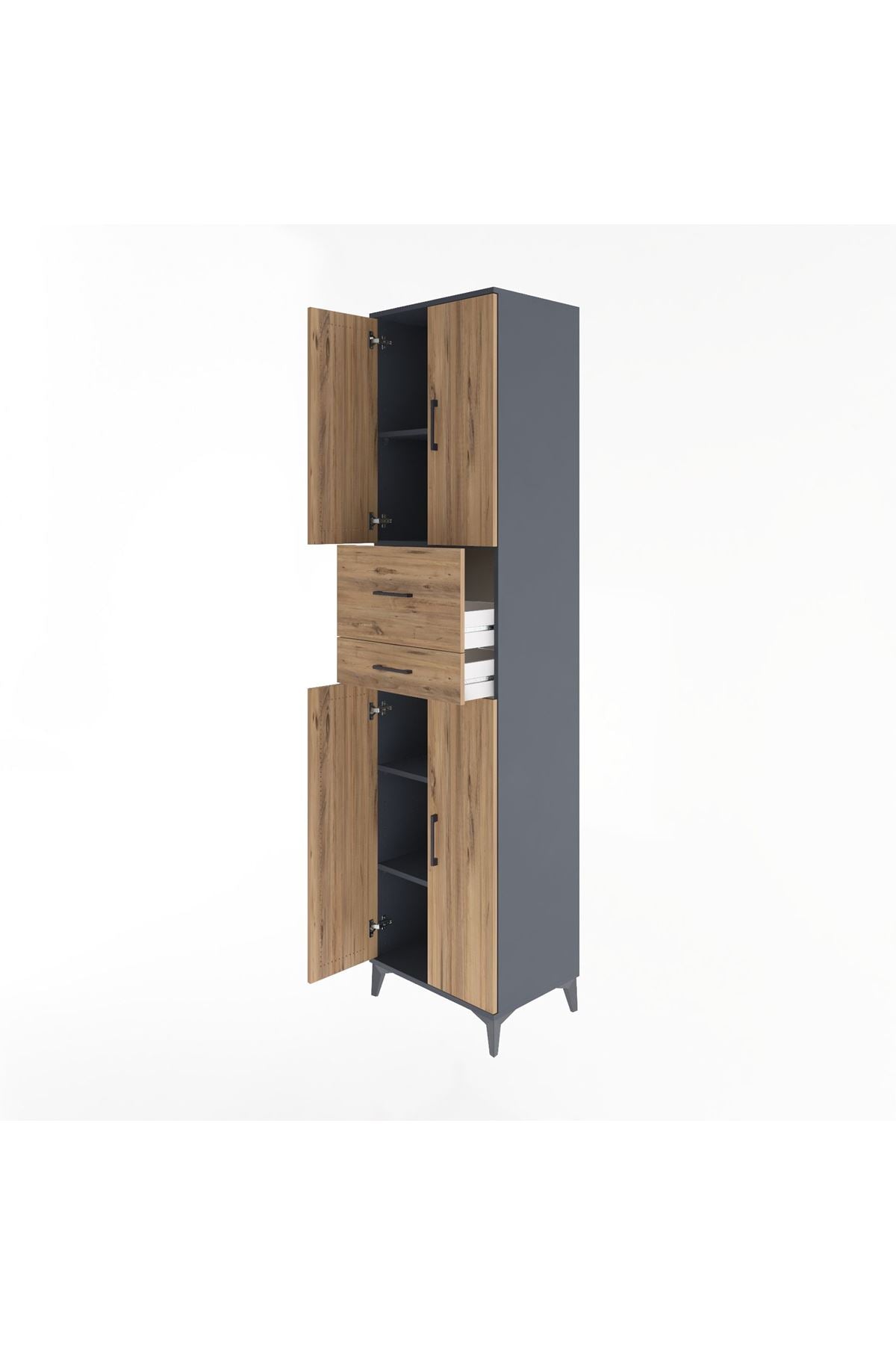 Hyperion Dolap 4 Raflı 2 Çekmeceli 4 Kapaklı 60x44x243 Antrasit-Çam