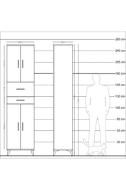 Hyperion Dolap 4 Raflı 2 Çekmeceli 4 Kapaklı 60x44x243 Antrasit-Çam