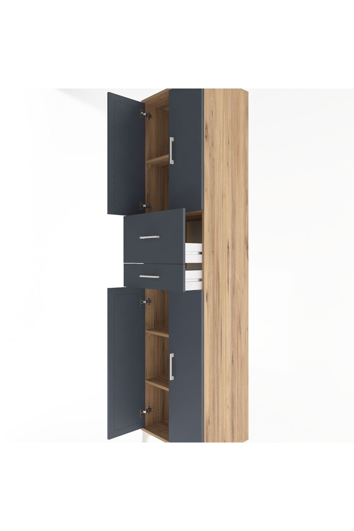 Hyperion Dolap 4 Raflı 2 Çekmeceli 4 Kapaklı 60x44x243 Çam-Antrasit