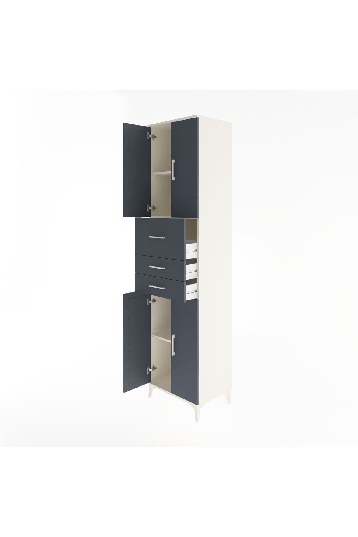 Hyperion Dolap 3 Raflı 3 Çekmeceli 4 Kapaklı 60x44x243 Aytaşı-Antrasit