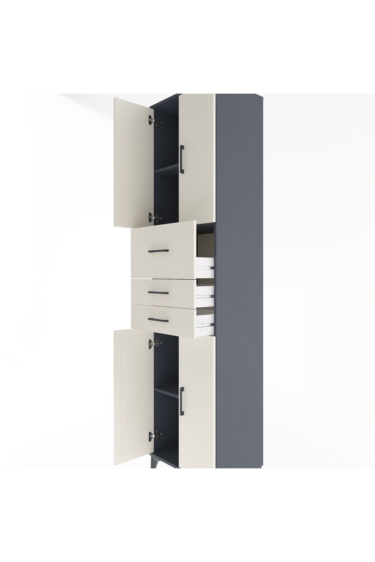 Hyperion Dolap 3 Raflı 3 Çekmeceli 4 Kapaklı 60x44x243 Antrasit-Aytaşı