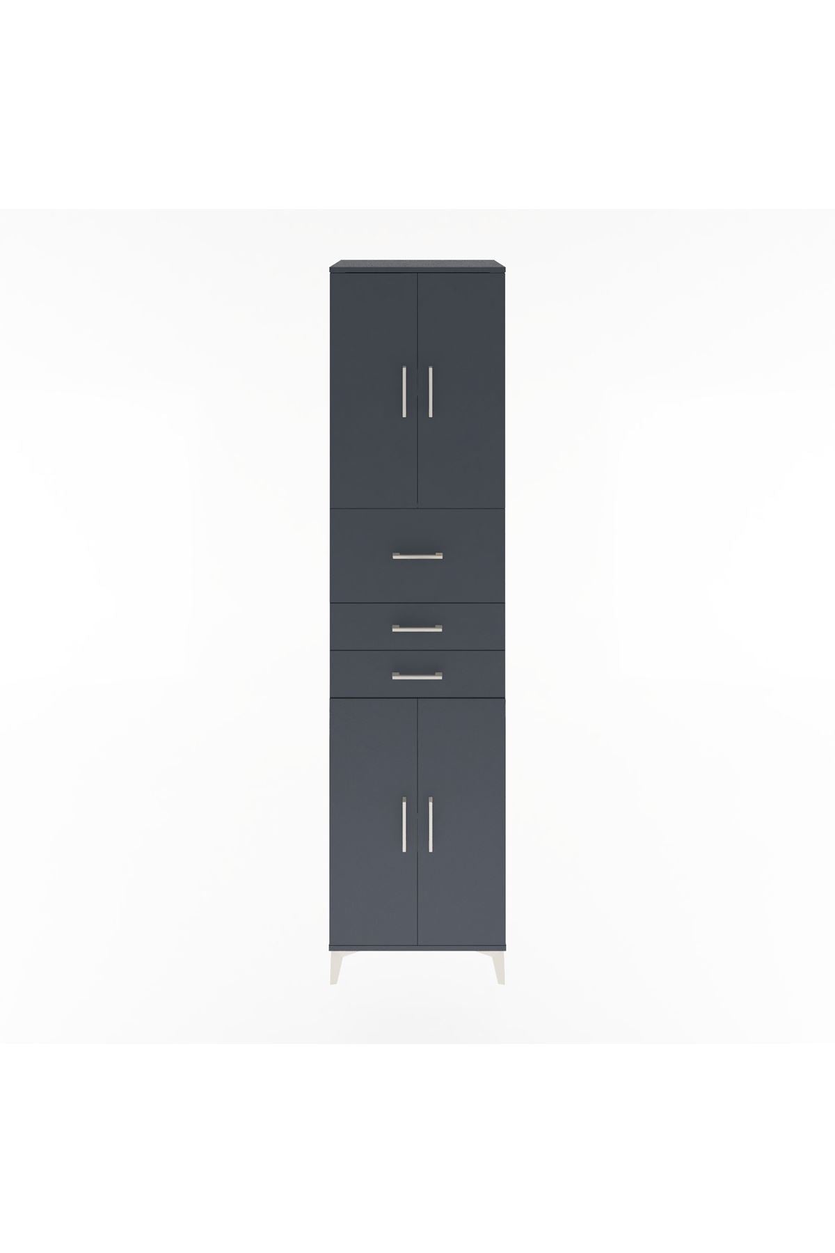 Hyperion Dolap 3 Raflı 3 Çekmeceli 4 Kapaklı 60x44x243 Antrasit-Antrasit