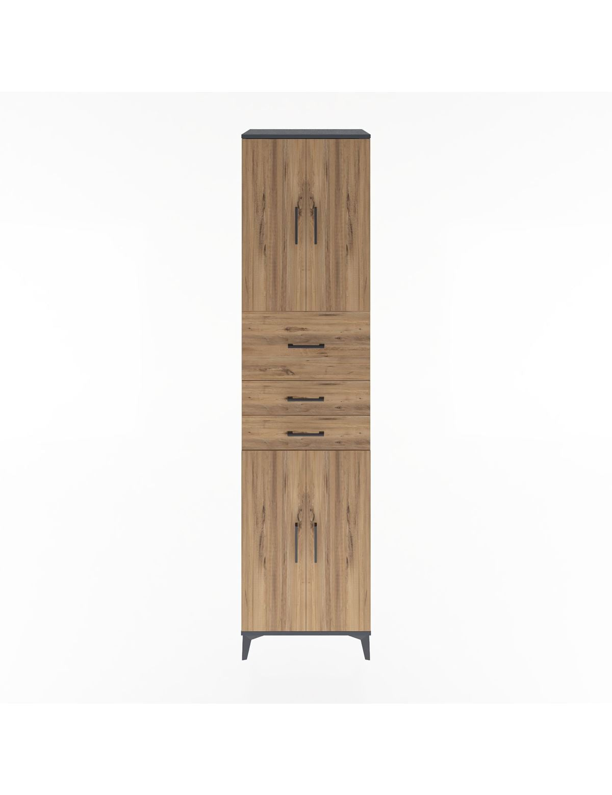 Hyperion Dolap 3 Raflı 3 Çekmeceli 4 Kapaklı 60x44x243 Antrasit-Çam