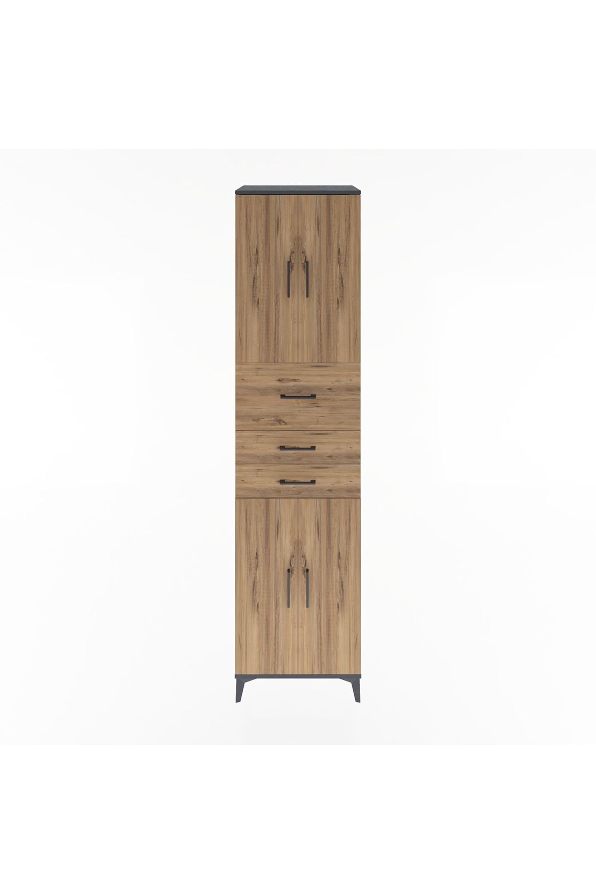 Hyperion Dolap 3 Raflı 3 Çekmeceli 4 Kapaklı 60x44x243 Antrasit-Çam