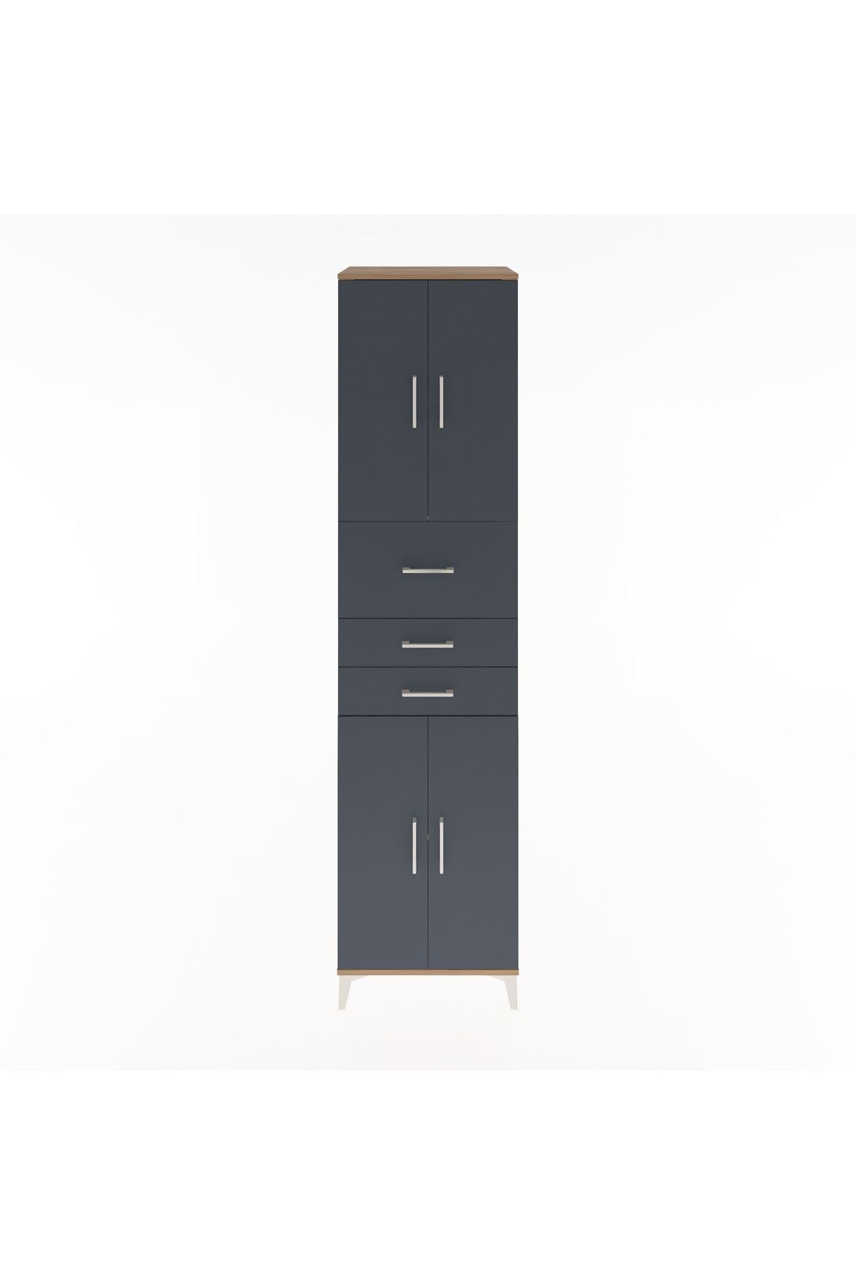 Hyperion Dolap 3 Raflı 3 Çekmeceli 4 Kapaklı 60x44x243 Çam-Antrasit