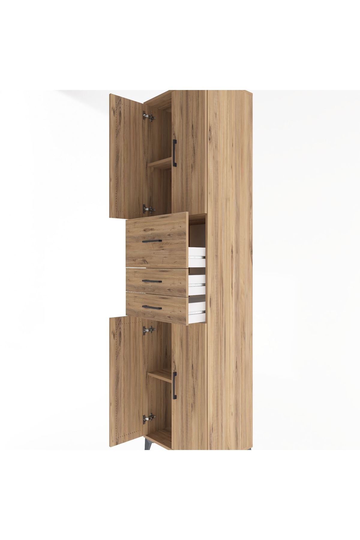 Hyperion Dolap 3 Raflı 3 Çekmeceli 4 Kapaklı 60x44x243 Çam-Çam