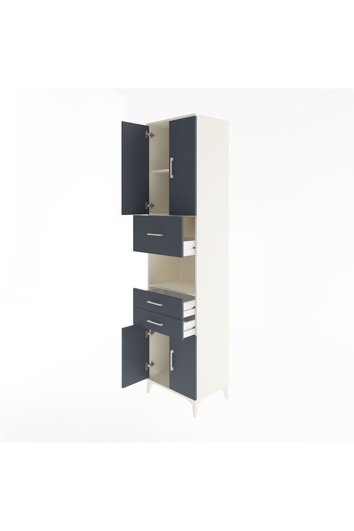 Hyperion Dolap 3 Raflı 3 Çekmeceli 4 Kapaklı 60x44x243 Aytaşı-Antrasit