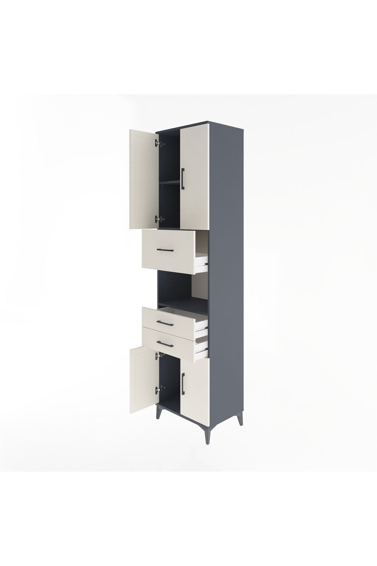 Hyperion Dolap 3 Raflı 3 Çekmeceli 4 Kapaklı 60x44x243 Antrasit-Aytaşı