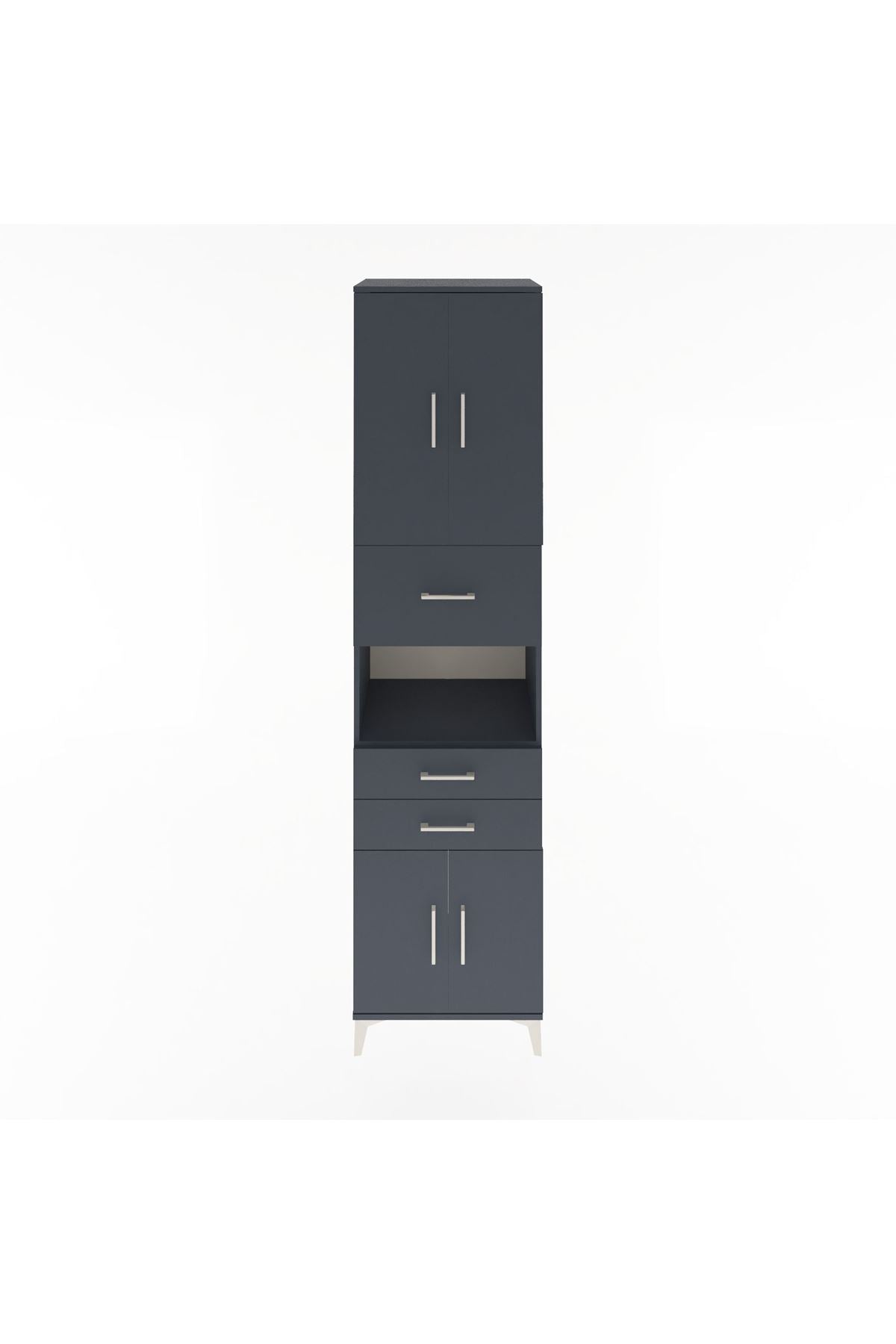 Hyperion Dolap 3 Raflı 3 Çekmeceli 4 Kapaklı 60x44x243 Antrasit-Antrasit