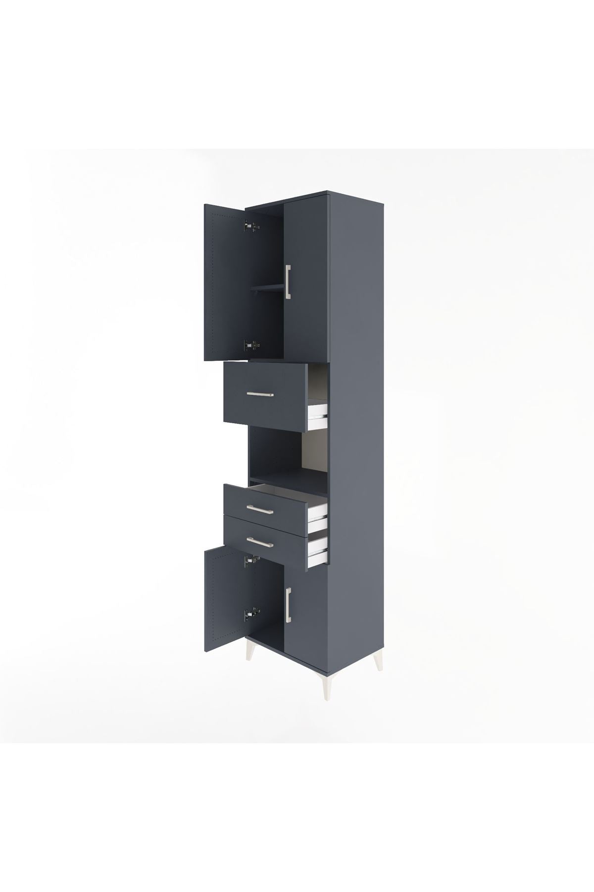 Hyperion Dolap 3 Raflı 3 Çekmeceli 4 Kapaklı 60x44x243 Antrasit-Antrasit