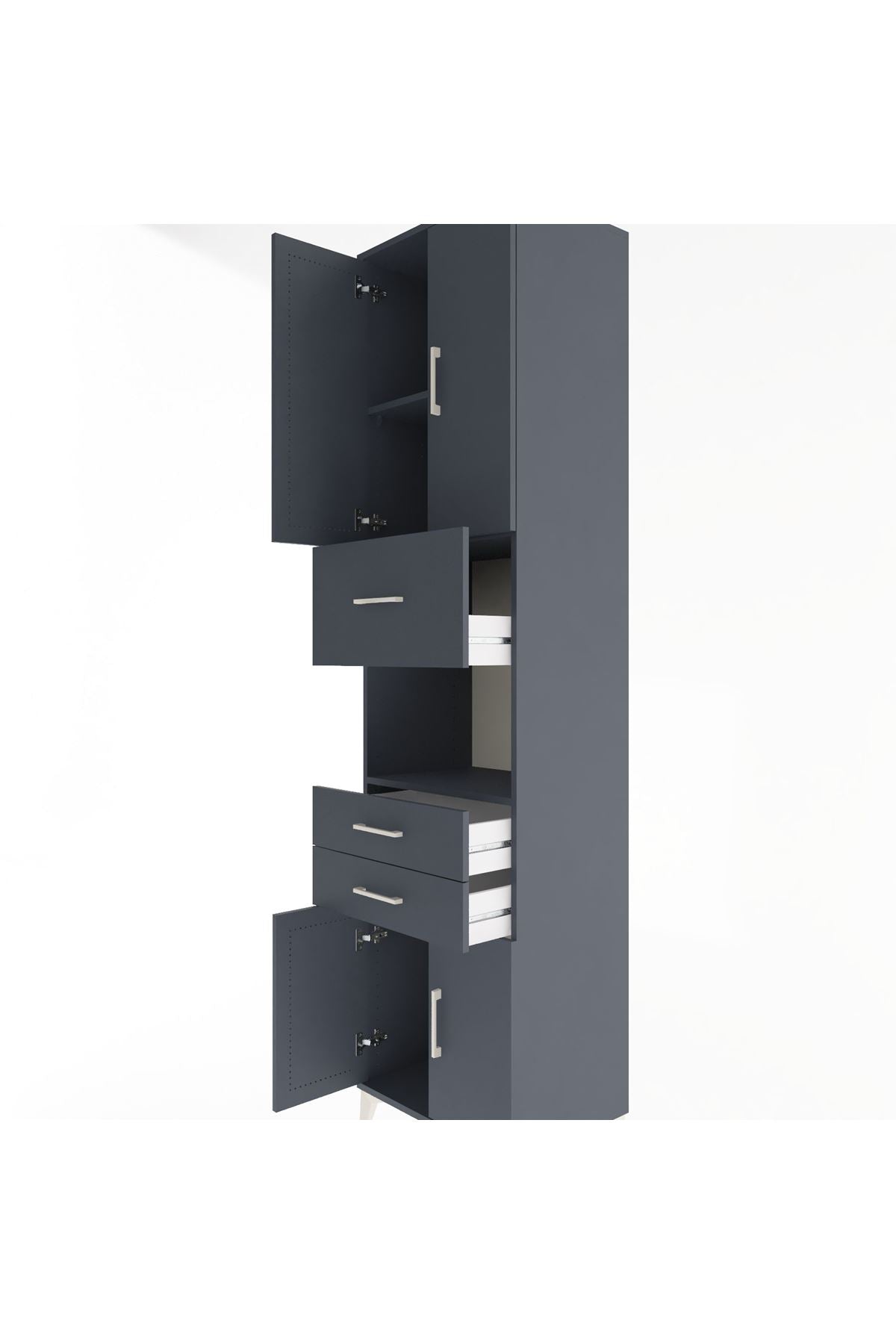 Hyperion Dolap 3 Raflı 3 Çekmeceli 4 Kapaklı 60x44x243 Antrasit-Antrasit