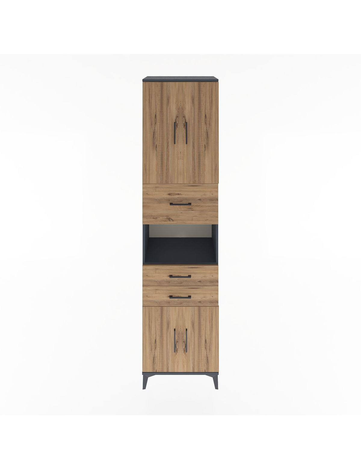 Hyperion Dolap 3 Raflı 3 Çekmeceli 4 Kapaklı 60x44x243 Antrasit-Çam