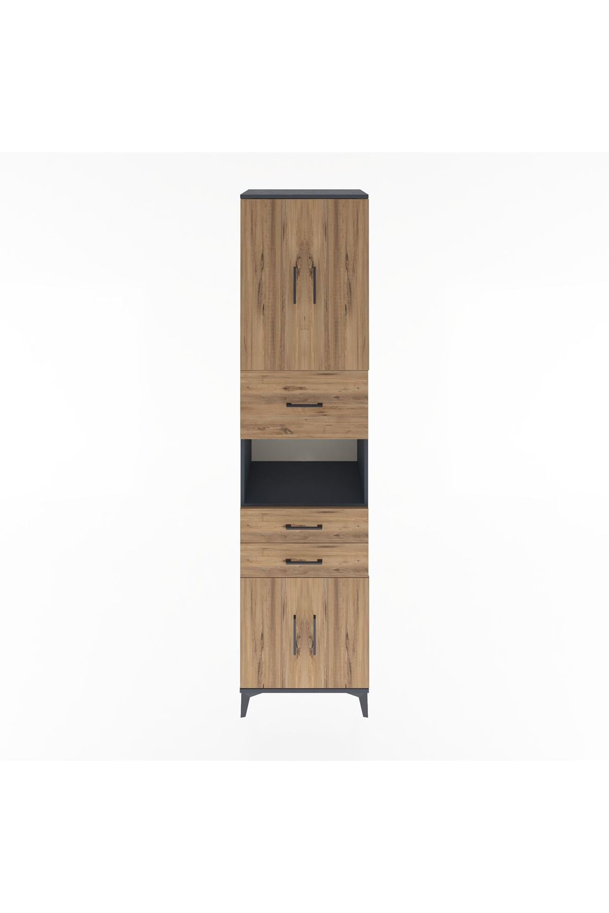 Hyperion Dolap 3 Raflı 3 Çekmeceli 4 Kapaklı 60x44x243 Antrasit-Çam