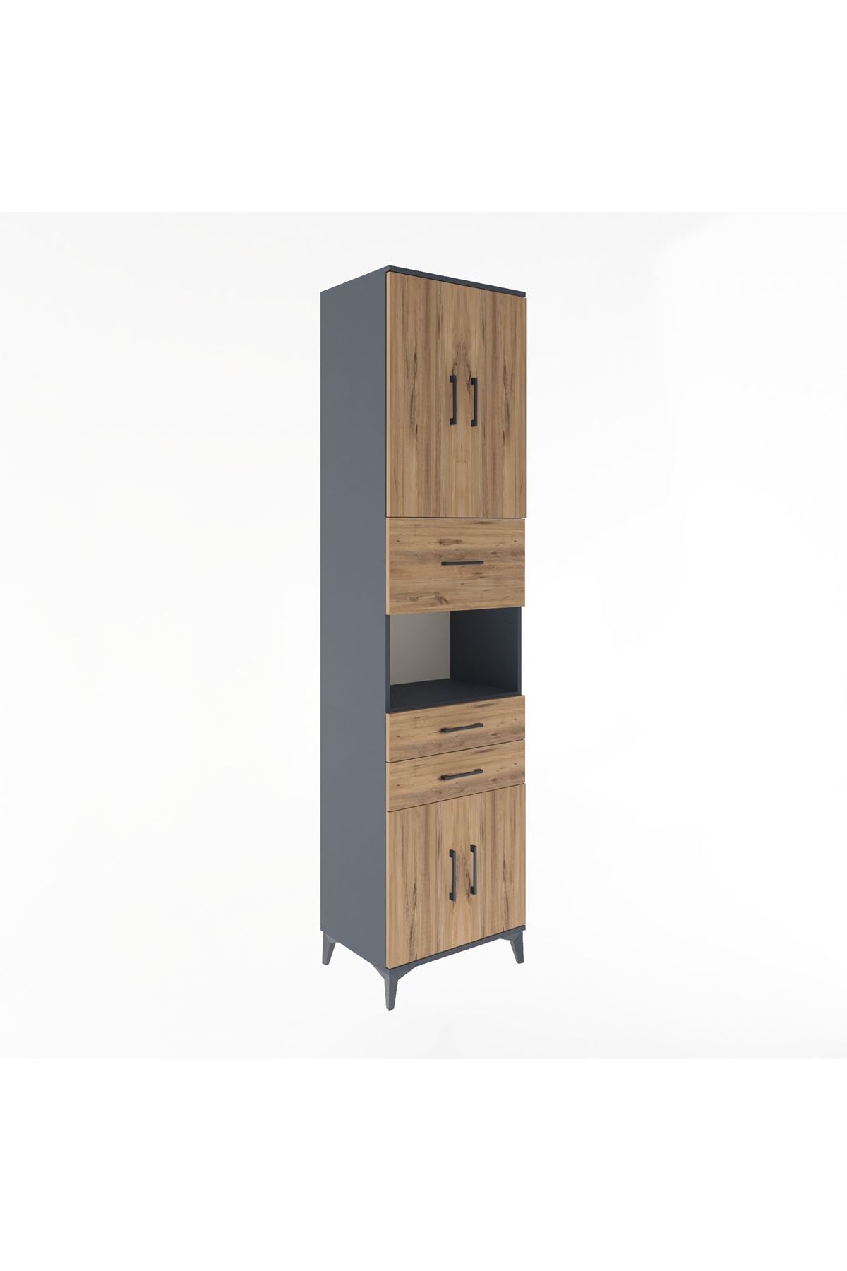 Hyperion Dolap 3 Raflı 3 Çekmeceli 4 Kapaklı 60x44x243 Antrasit-Çam