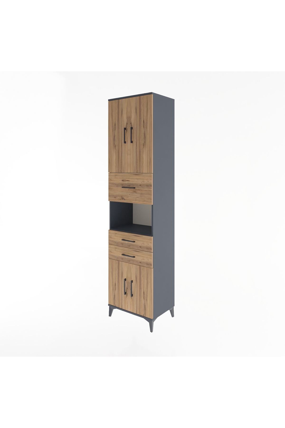 Hyperion Dolap 3 Raflı 3 Çekmeceli 4 Kapaklı 60x44x243 Antrasit-Çam