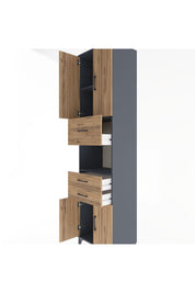 Hyperion Dolap 3 Raflı 3 Çekmeceli 4 Kapaklı 60x44x243 Antrasit-Çam