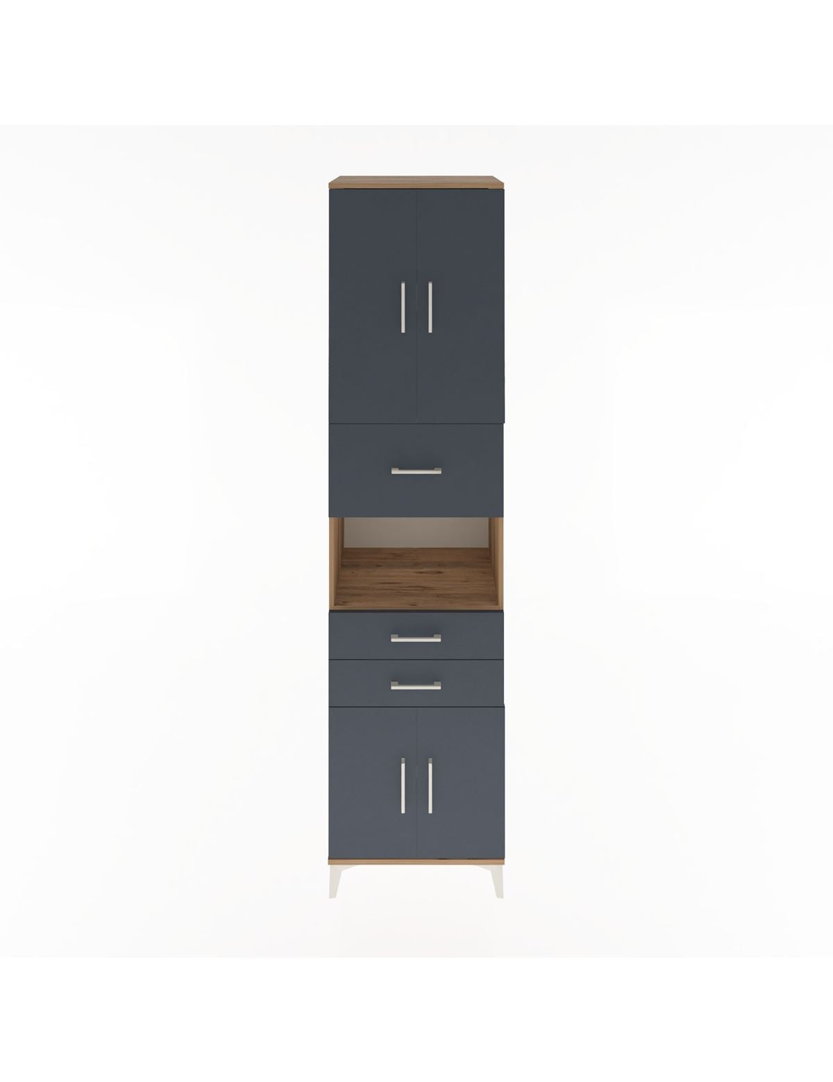 Hyperion Dolap 3 Raflı 3 Çekmeceli 4 Kapaklı 60x44x243 Çam-Antrasit