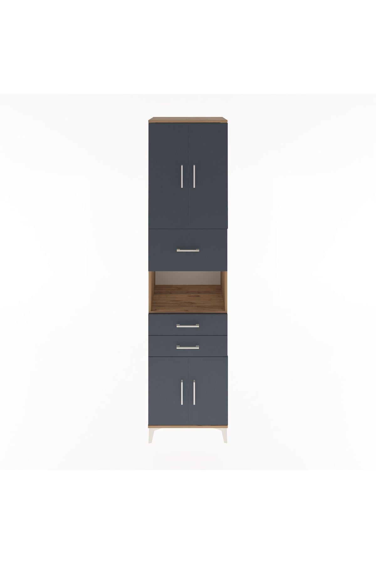 Hyperion Dolap 3 Raflı 3 Çekmeceli 4 Kapaklı 60x44x243 Çam-Antrasit