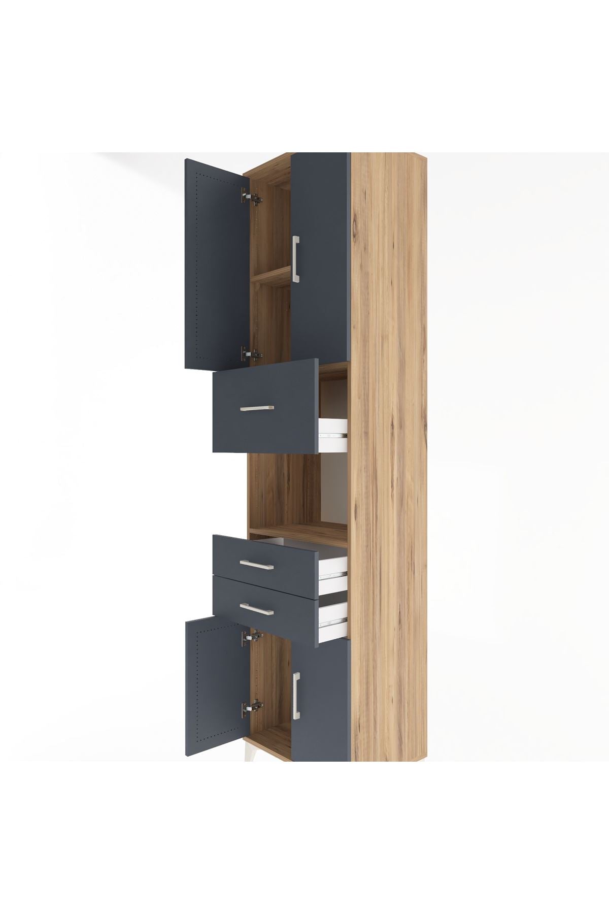 Hyperion Dolap 3 Raflı 3 Çekmeceli 4 Kapaklı 60x44x243 Çam-Antrasit