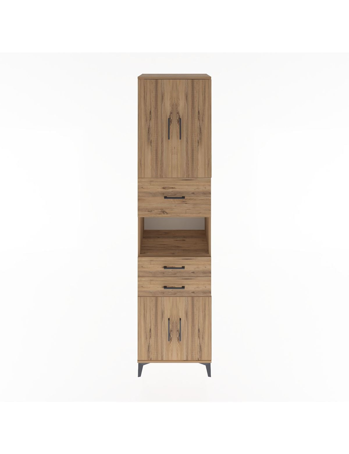 Hyperion Dolap 3 Raflı 3 Çekmeceli 4 Kapaklı 60x44x243 Çam-Çam