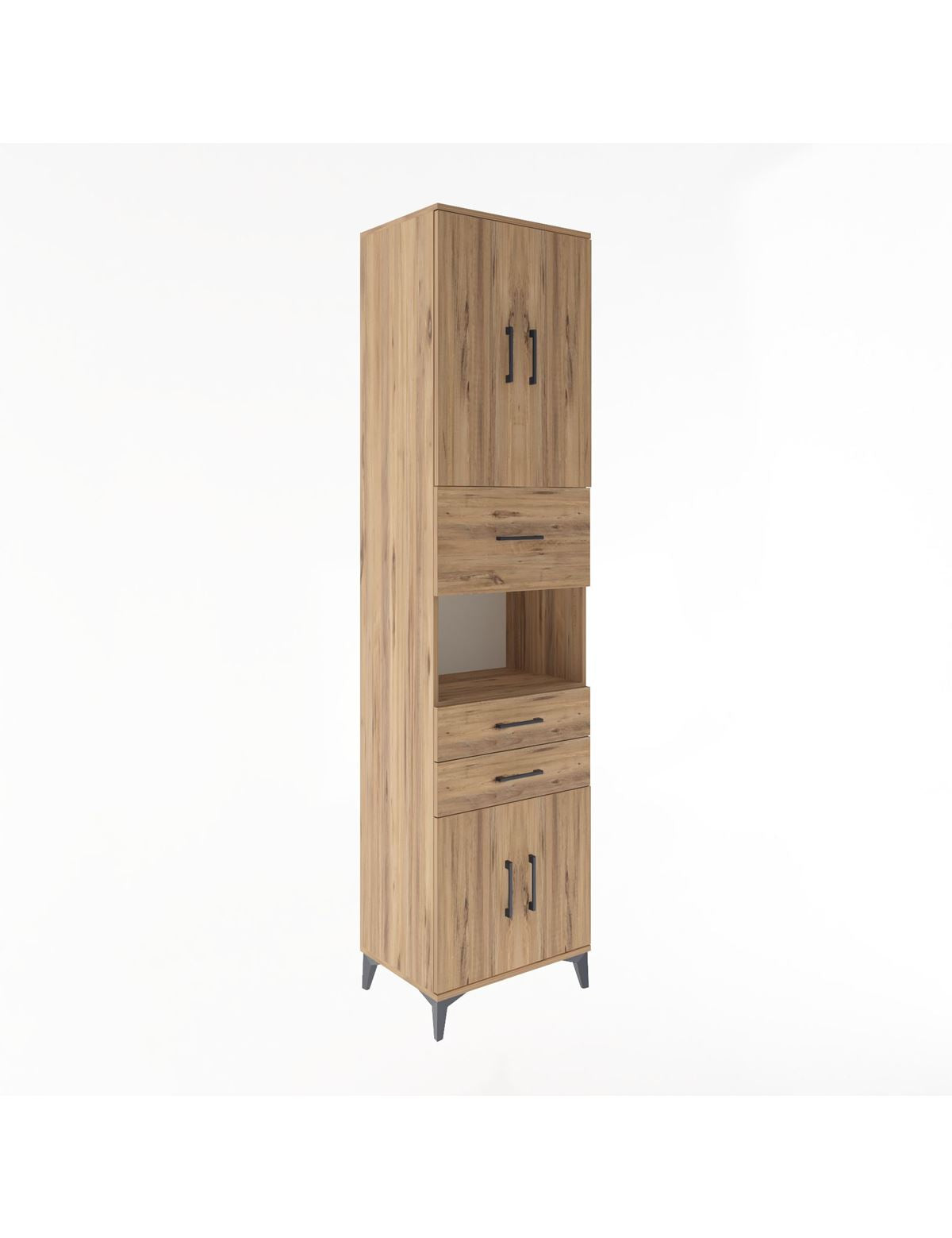 Hyperion Dolap 3 Raflı 3 Çekmeceli 4 Kapaklı 60x44x243 Çam-Çam