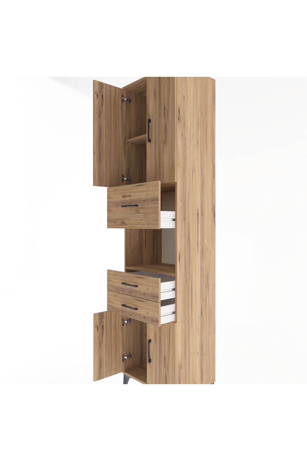 Hyperion Dolap 3 Raflı 3 Çekmeceli 4 Kapaklı 60x44x243 Çam-Çam