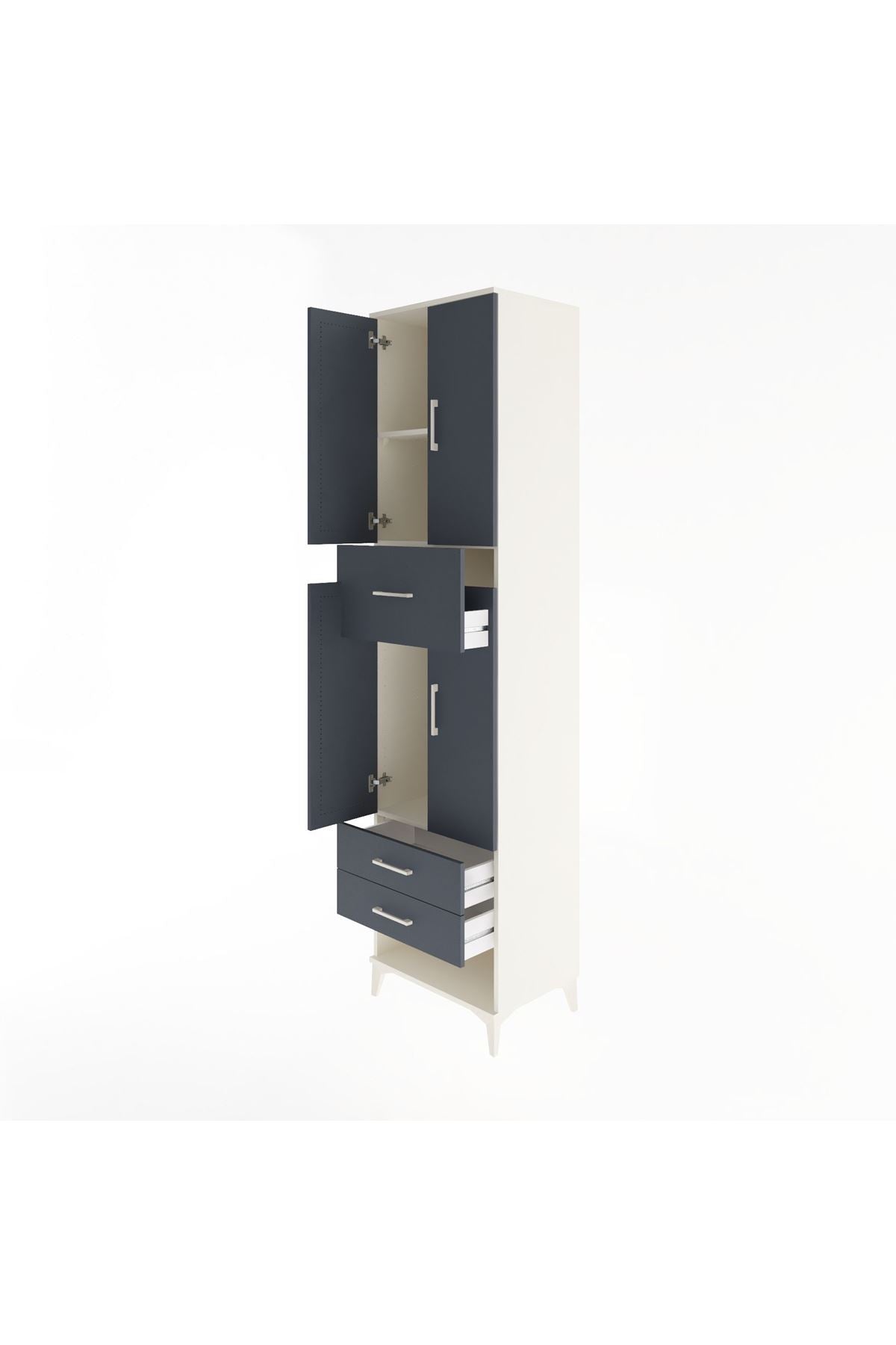 Hyperion Dolap 3 Raflı 3 Çekmeceli 4 Kapaklı 60x44x243 Aytaşı-Antrasit