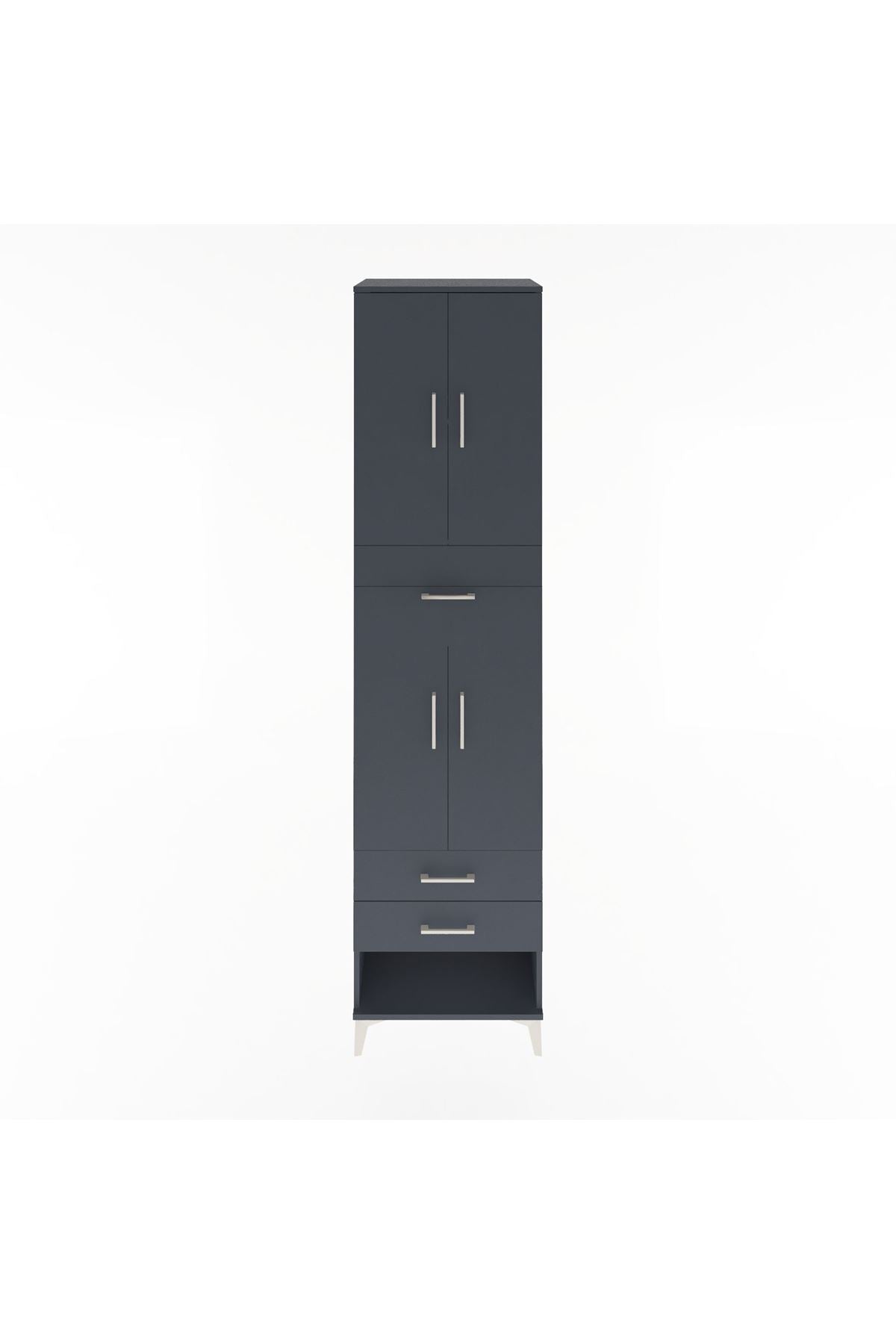 Hyperion Dolap 3 Raflı 3 Çekmeceli 4 Kapaklı 60x44x243 Antrasit-Antrasit