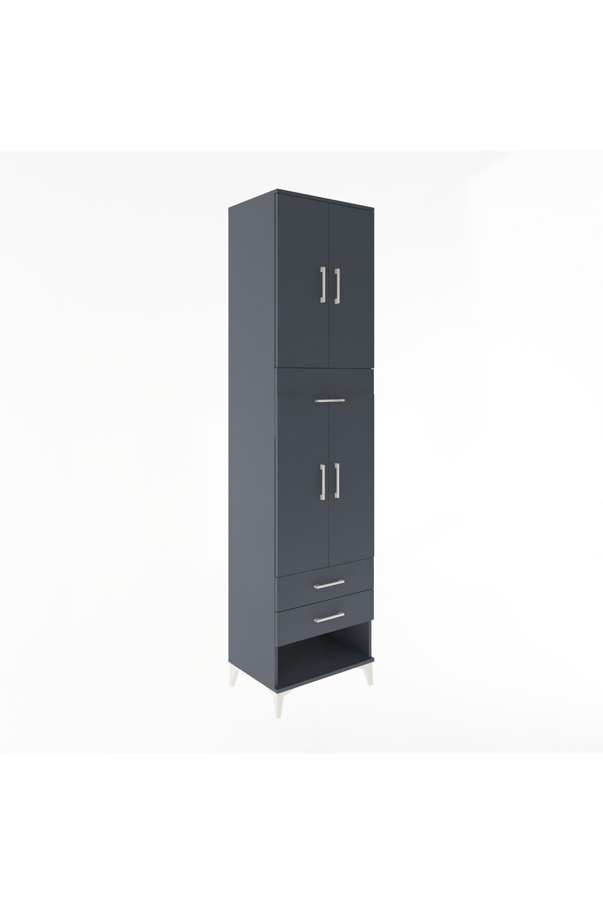 Hyperion Dolap 3 Raflı 3 Çekmeceli 4 Kapaklı 60x44x243 Antrasit-Antrasit