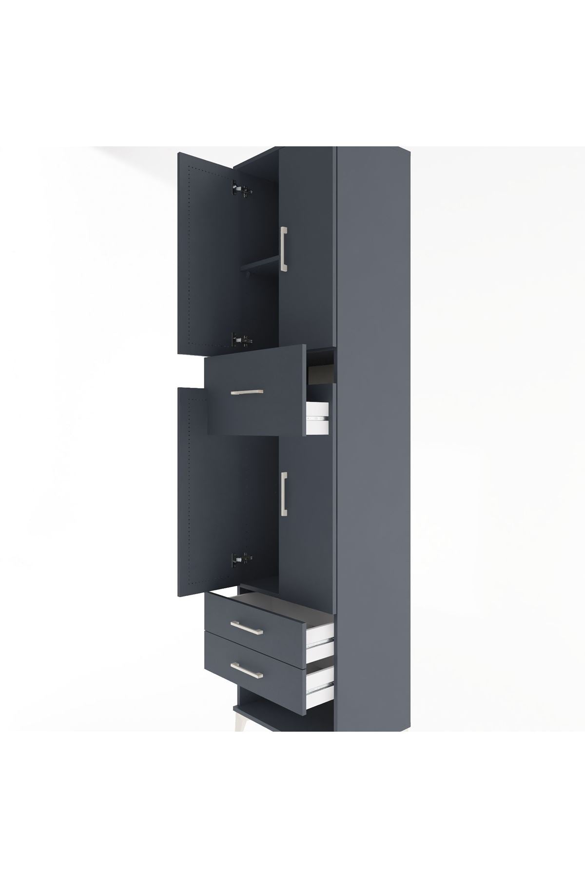 Hyperion Dolap 3 Raflı 3 Çekmeceli 4 Kapaklı 60x44x243 Antrasit-Antrasit