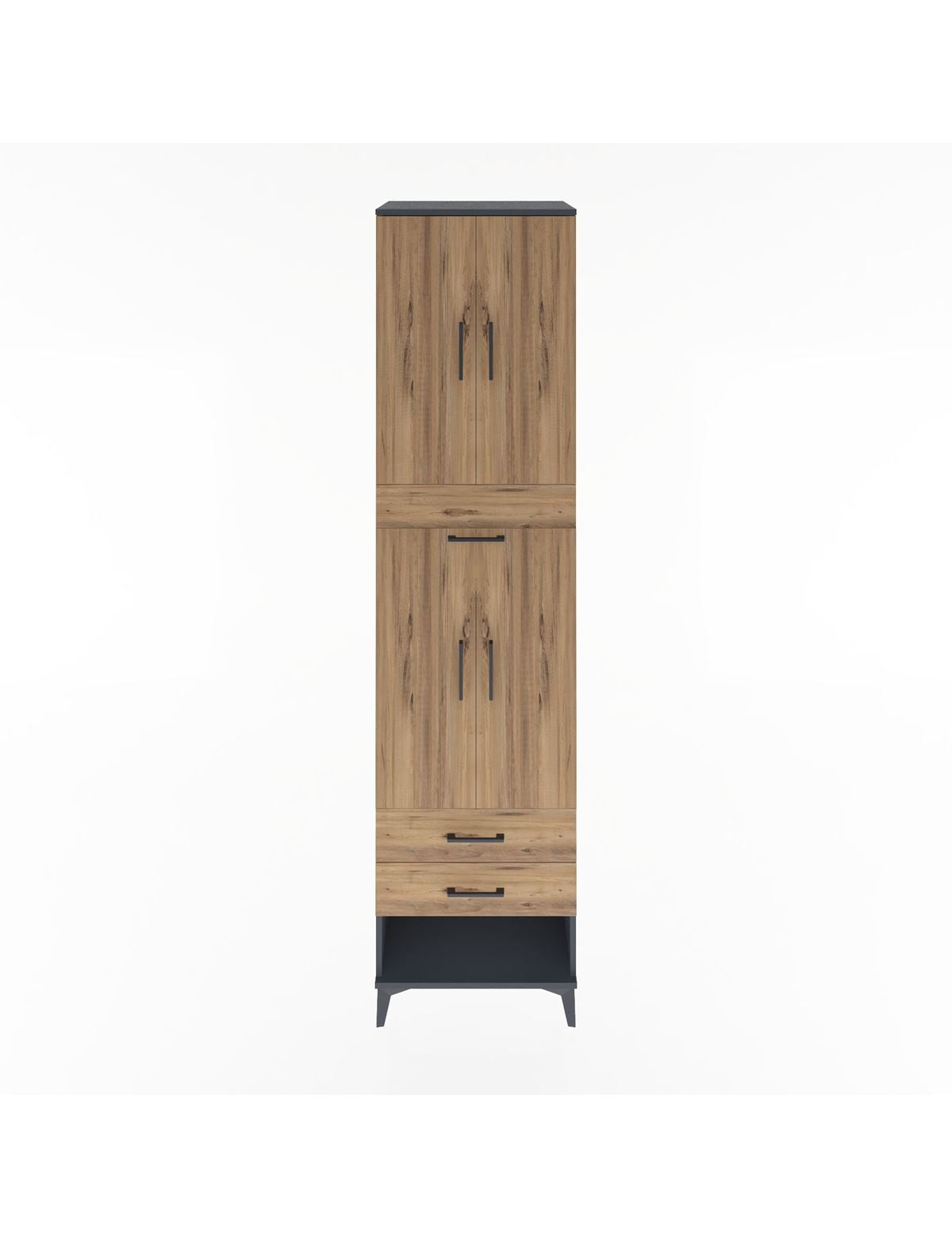 Hyperion Dolap 3 Raflı 3 Çekmeceli 4 Kapaklı 60x44x243 Antrasit-Çam