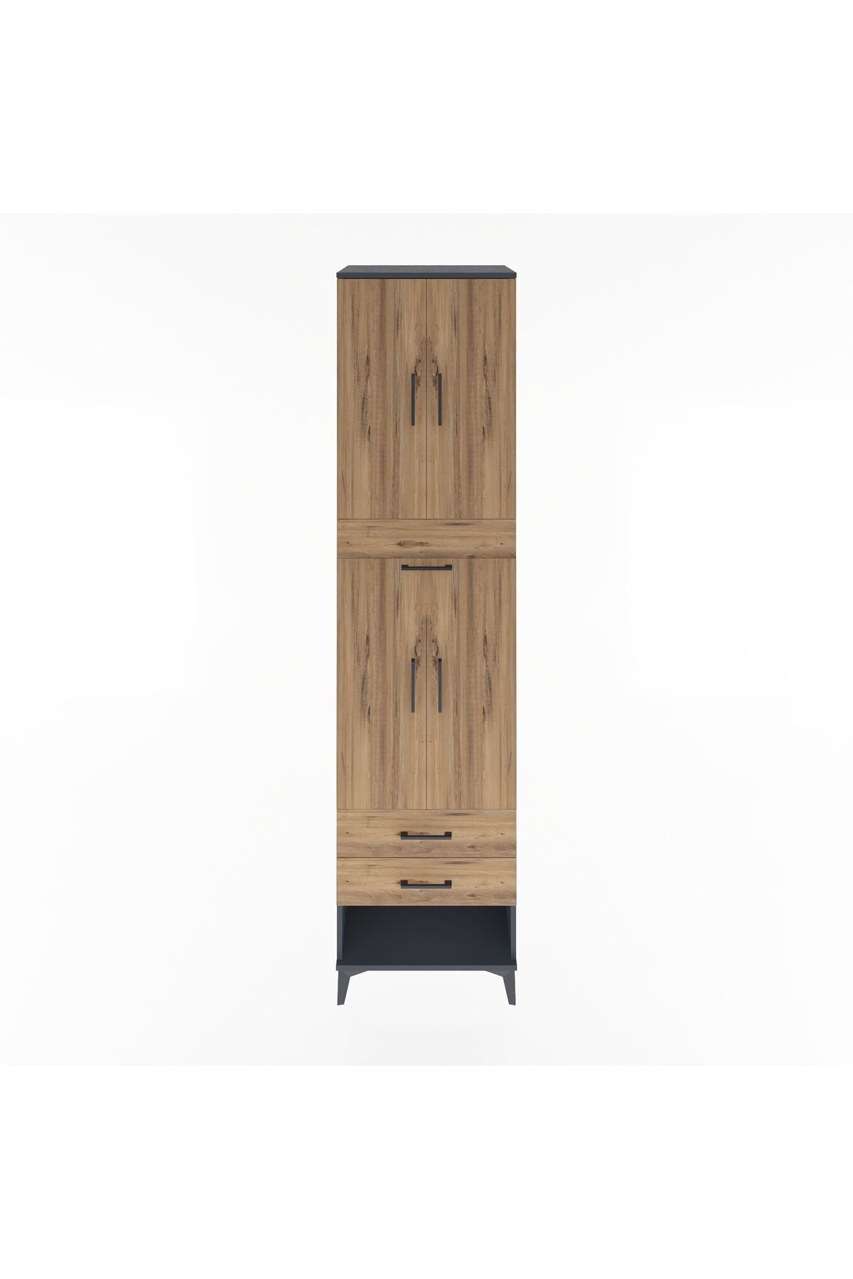 Hyperion Dolap 3 Raflı 3 Çekmeceli 4 Kapaklı 60x44x243 Antrasit-Çam