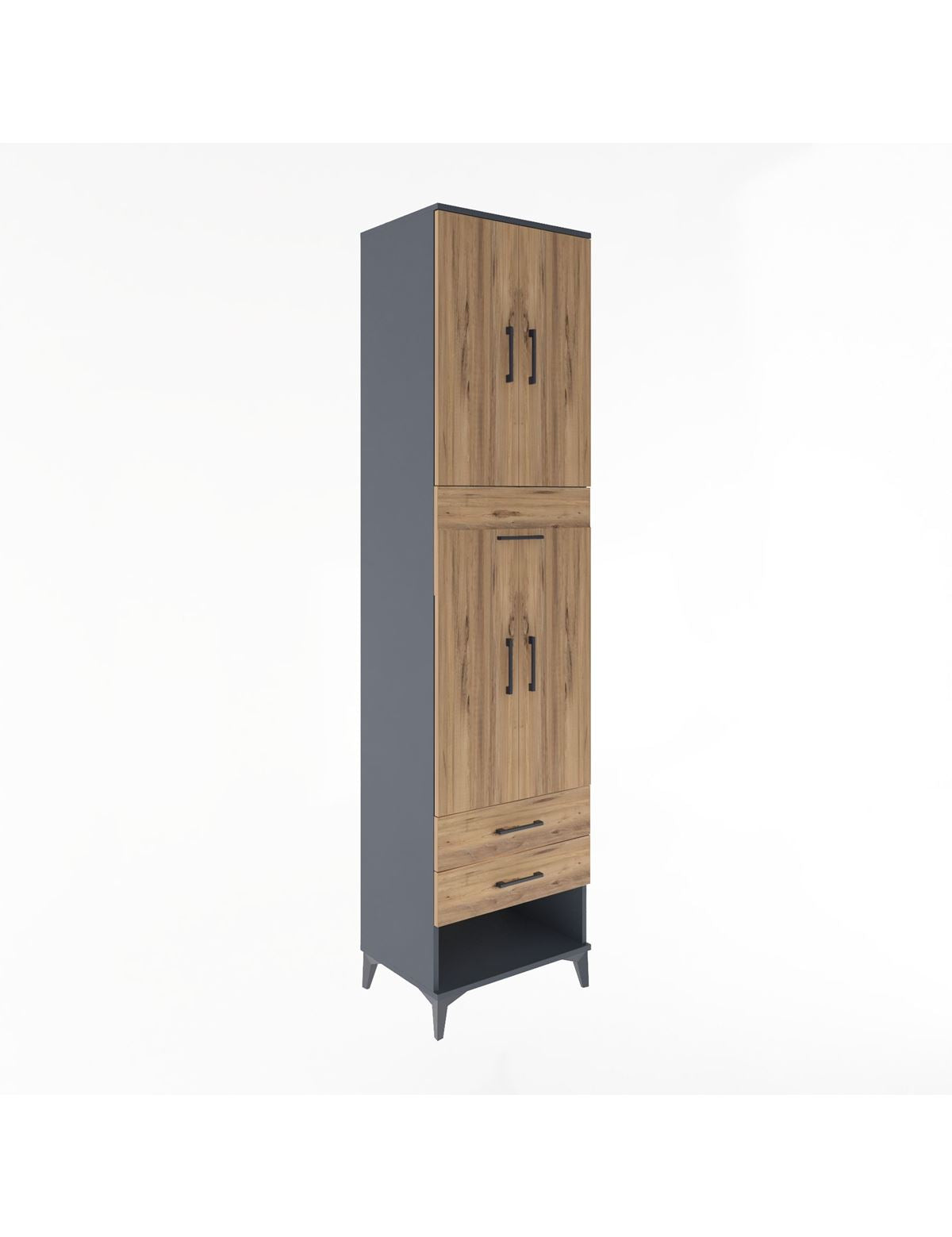 Hyperion Dolap 3 Raflı 3 Çekmeceli 4 Kapaklı 60x44x243 Antrasit-Çam